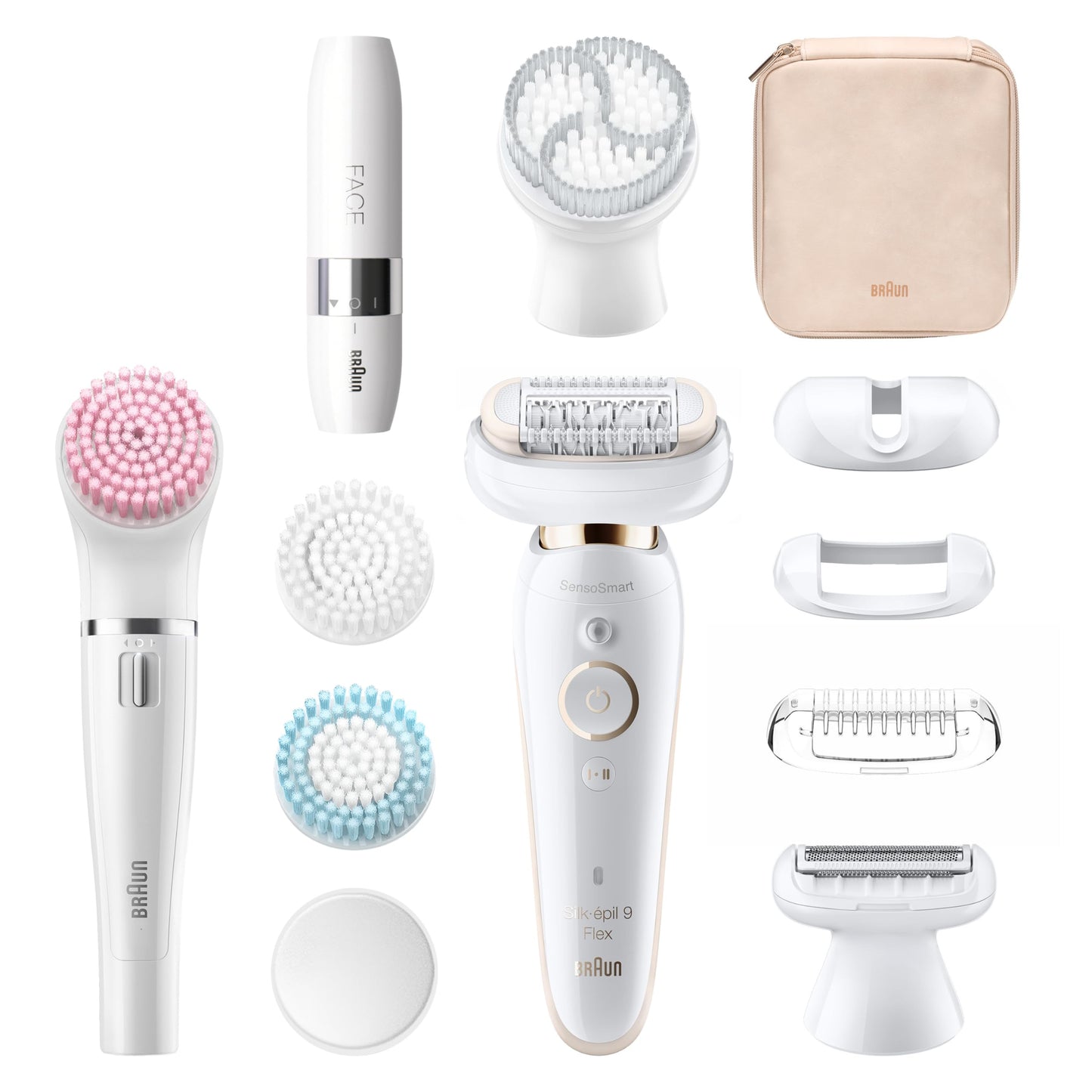 Braun Silk-épil 9 Flex, Epilierer mit flexiblem 360°-Kopf für eine einfache Haarentfernung, Wet&Dry, langanhaltend glatte Haut, Ladyshaver, mit Rasieraufsatz und Trimmeraufsatz, 9-041 3D, Weiß/Gold