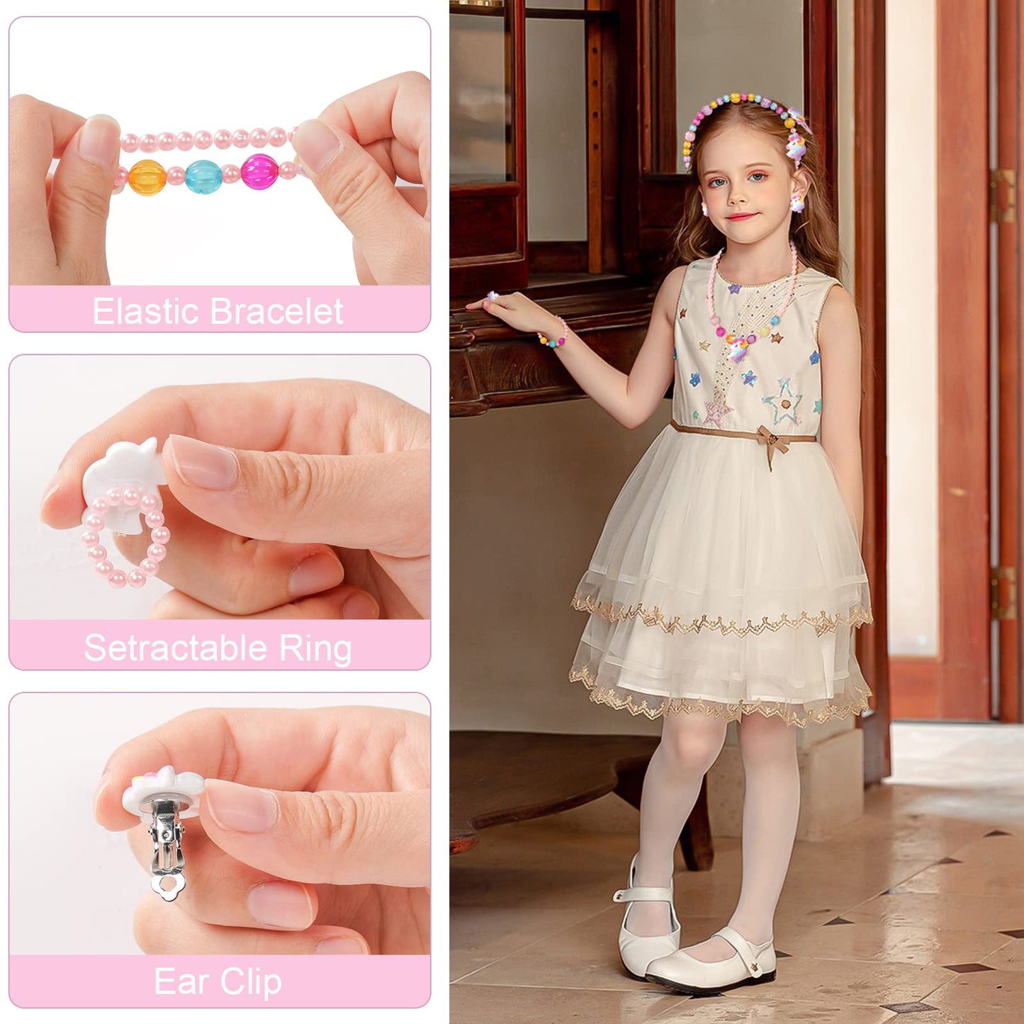 OSDUE Schmuckset Mädchen, Kinderschmuck Enthalten Halskette, Ringe, Armbänder, Ohrring, Schmuck Set Einhorn für Party Dress Up Geschenk