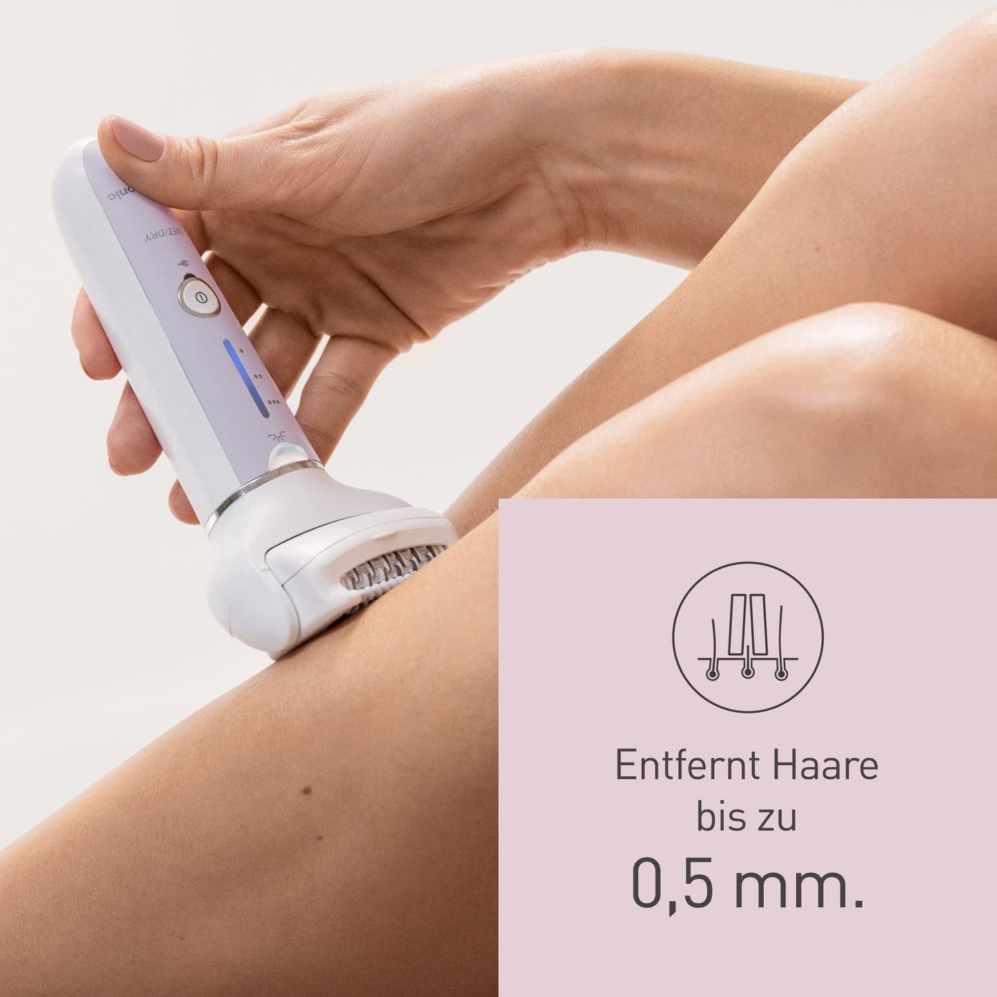 Panasonic ES-EY90-A503 Nass/Trockenepilierer, Dual Disc mit 60 Pinzetten, 90° schwenkbarer Kopf, 3 Geschwindigkeiten & LED-Licht, 30 Min. Betrieb, kabellos, Haarentferner, Scher- und Fußpflegekopf.