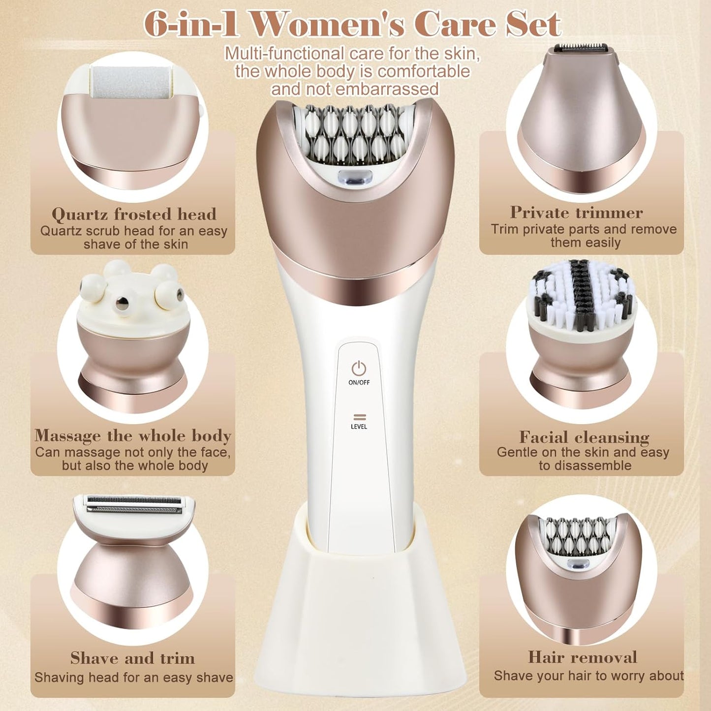 Mapille 6 In 1 Rasierer Damen Elektrisch Intimrasierer für Frauen Trimmer Damen Ladyshaver Haartrimmer für Rasierer Trockenrasierer Damen Epilierer Bikinitrimmer für Frauen Schamhaare Körper, Gesicht