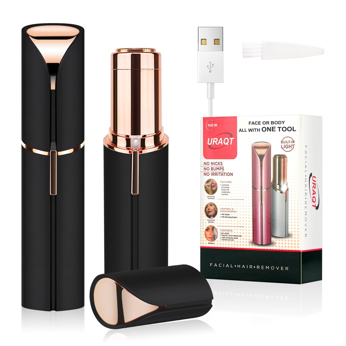 URAQT Facial Hair Remover for Women, USB Electric Hair Removal, Painless Face Shaver, Electric Shaver, Trimmer for Women, for Body, Facial Hair, Lips, Chin, with LED Light