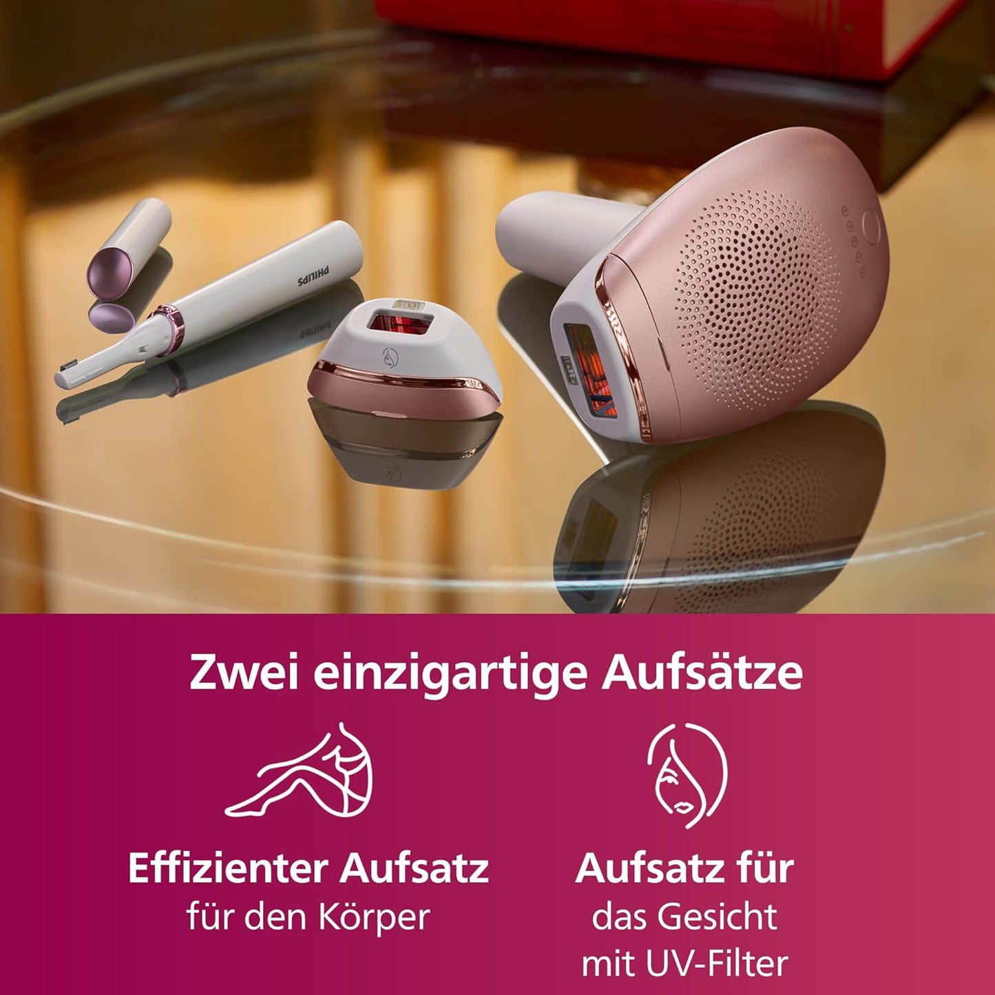 Philips Lumea IPL 7000 Series Haarentfernungsgerät – Alternative zur Laserhaarentfernung – 2 Aufsätze für Körper & Gesicht, inkl. Korrekturtrimmer (BRI921/00)