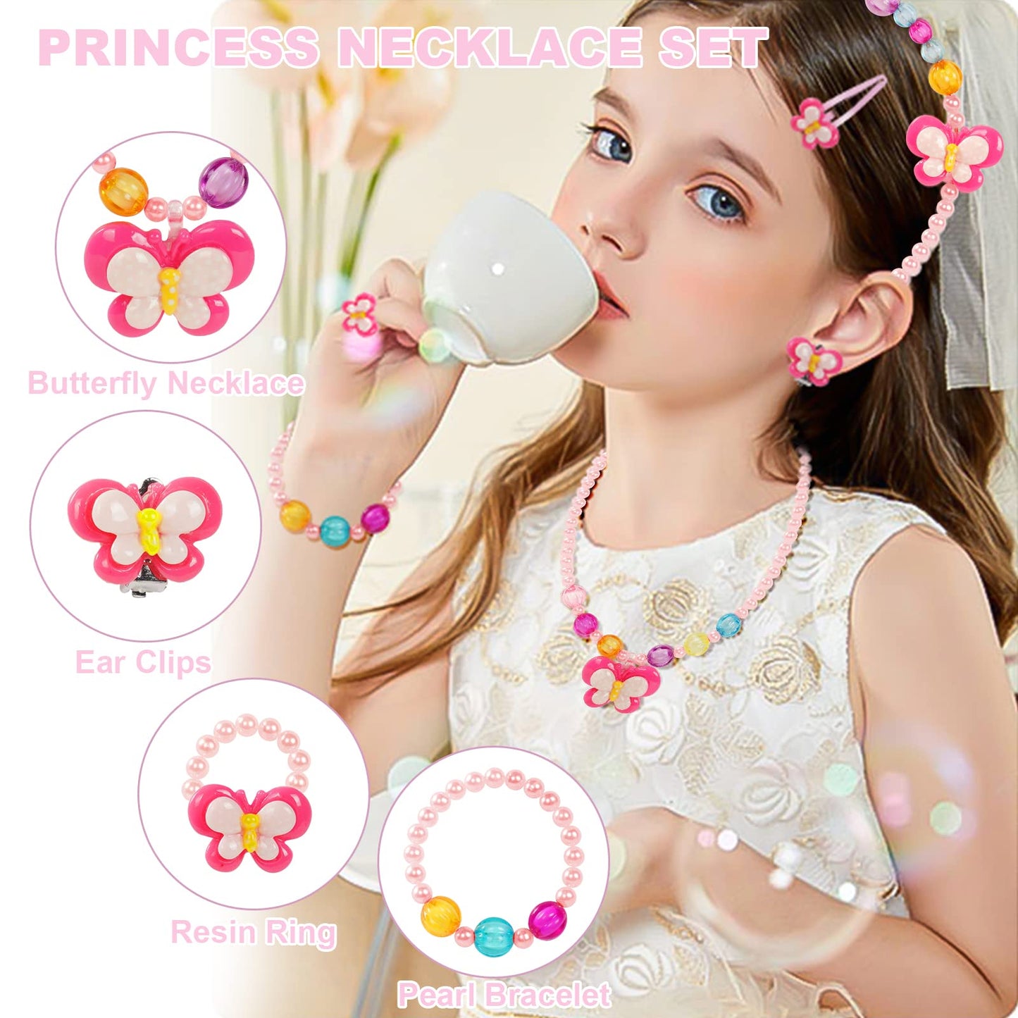 OSDUE Schmuckset Mädchen, Kinderschmuck Enthalten Halskette, Ringe, Armbänder, Ohrring, Schmuck Set Einhorn für Party Dress Up Geschenk