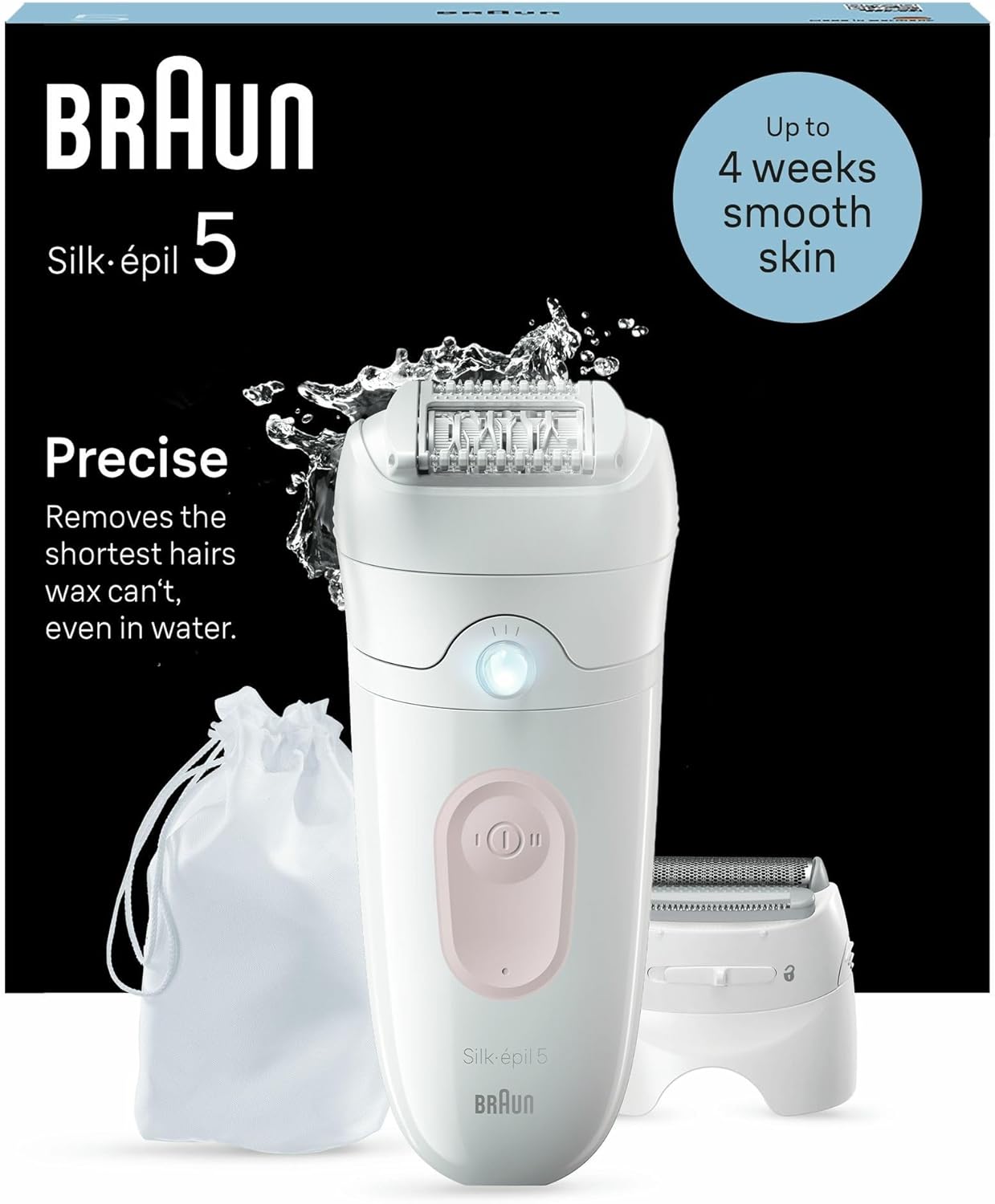 Braun Silk-épil 5, Epilierer für einfache Haarentfernung, wasserdicht, weiche Haut, lange Lebensdauer, mit Rasierkopf für Frauen und Trimmer, 5-030, Weiß/Rosa
