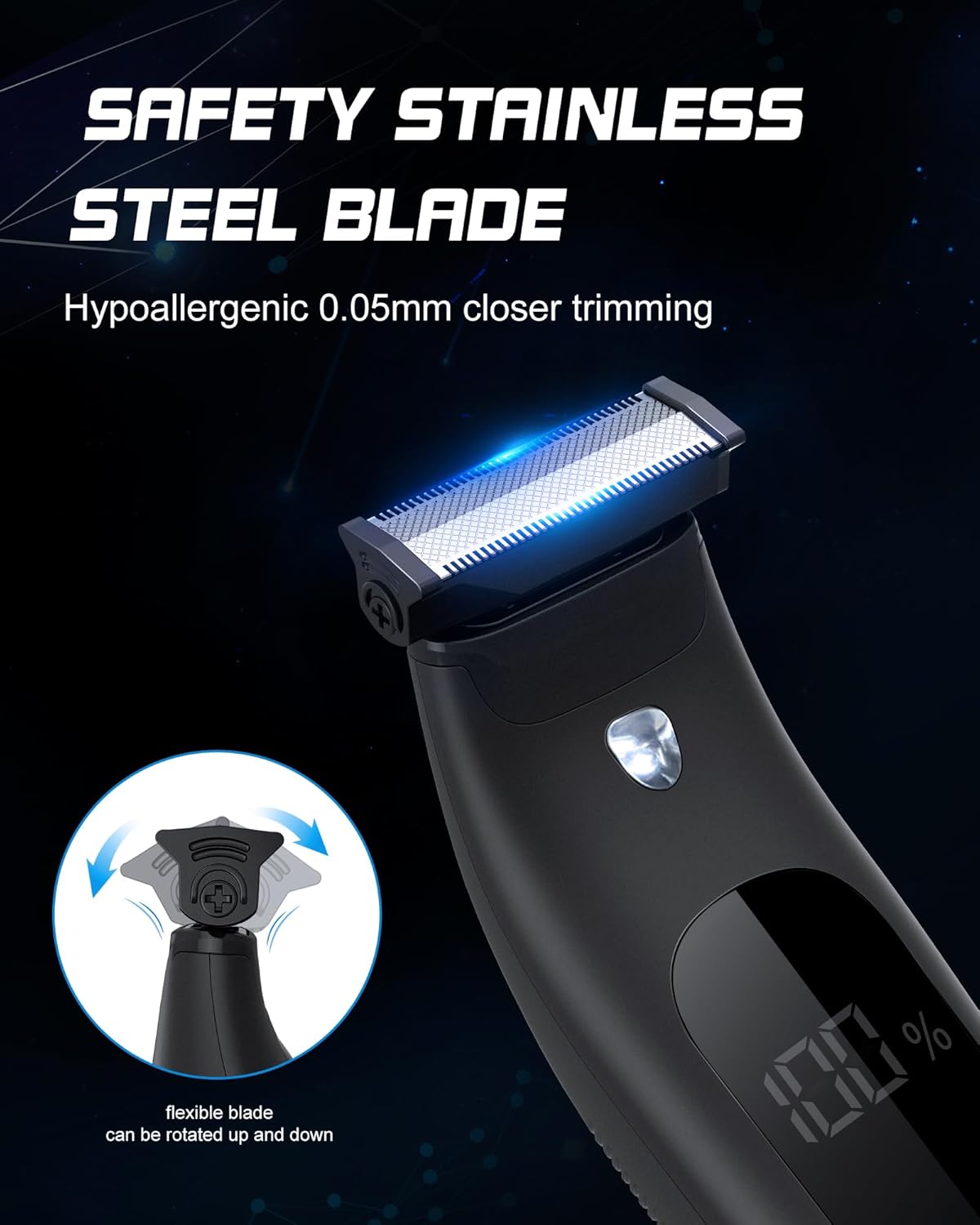 Intimate Shaver Men's Electric Waterproof Body Shaver Men with LED Light, Intimate Area Body Hair Trimmer, Full Body Groomer Beard Hair Remover for Men, USB, IPX7