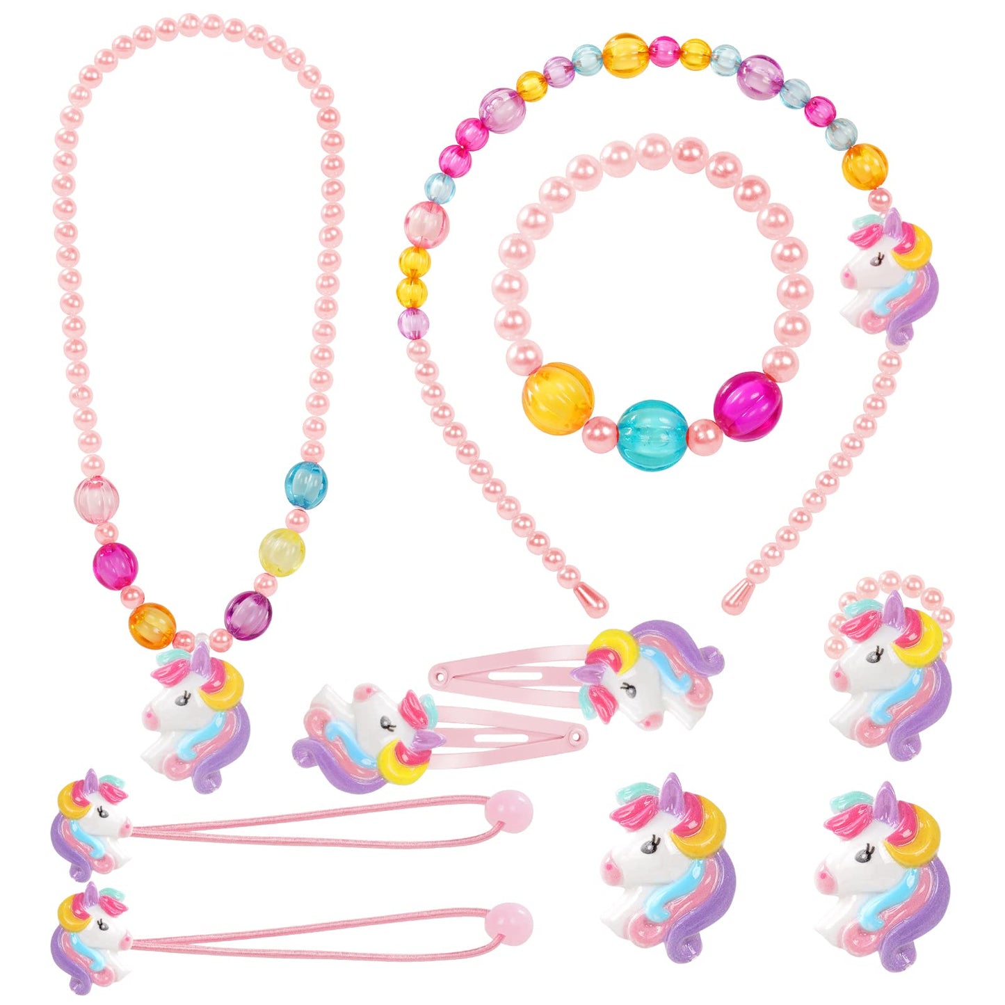 OSDUE Schmuckset Mädchen, Kinderschmuck Enthalten Halskette, Ringe, Armbänder, Ohrring, Schmuck Set Einhorn für Party Dress Up Geschenk