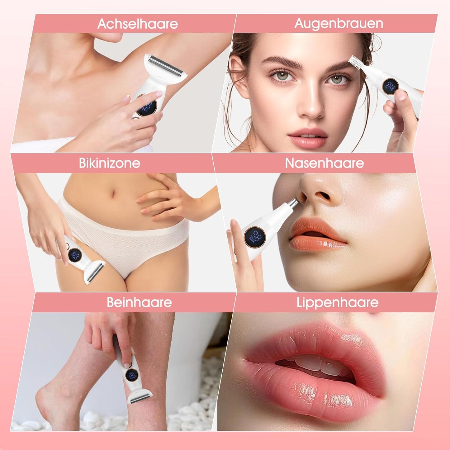 Epilierer Damen, 5-in-1 Kabelloser Intimrasierer Für Frauen, Ipx7 Wasserdicht Damenrasierer Elektrisch, Haartrimmer Intimbereich Mit Ladestation, Bikini Trimmer Für Achseln Beine Gesicht Nase