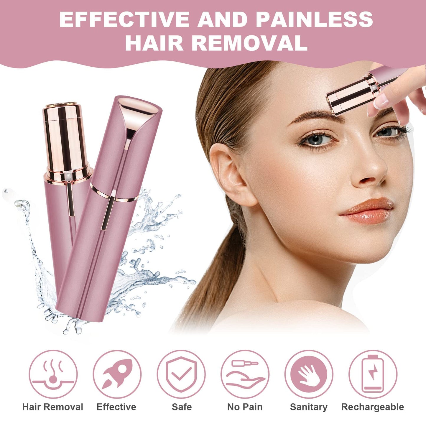 URAQT Facial Hair Remover for Women, USB Electric Hair Removal, Painless Face Shaver, Electric Shaver, Trimmer for Women, for Body, Facial Hair, Lips, Chin, with LED Light