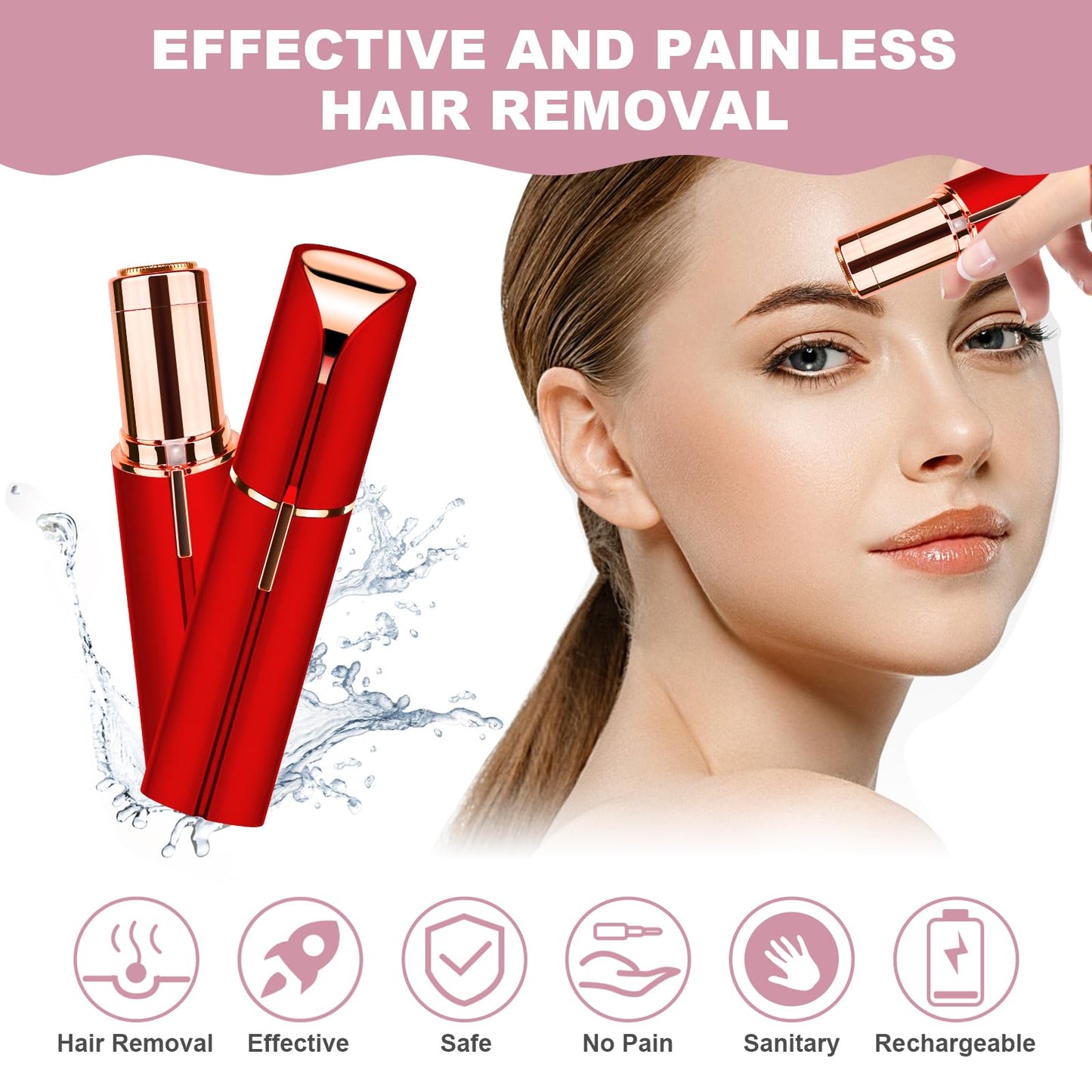 URAQT Facial Hair Remover for Women, USB Electric Hair Removal, Painless Face Shaver, Electric Shaver, Trimmer for Women, for Body, Facial Hair, Lips, Chin, with LED Light