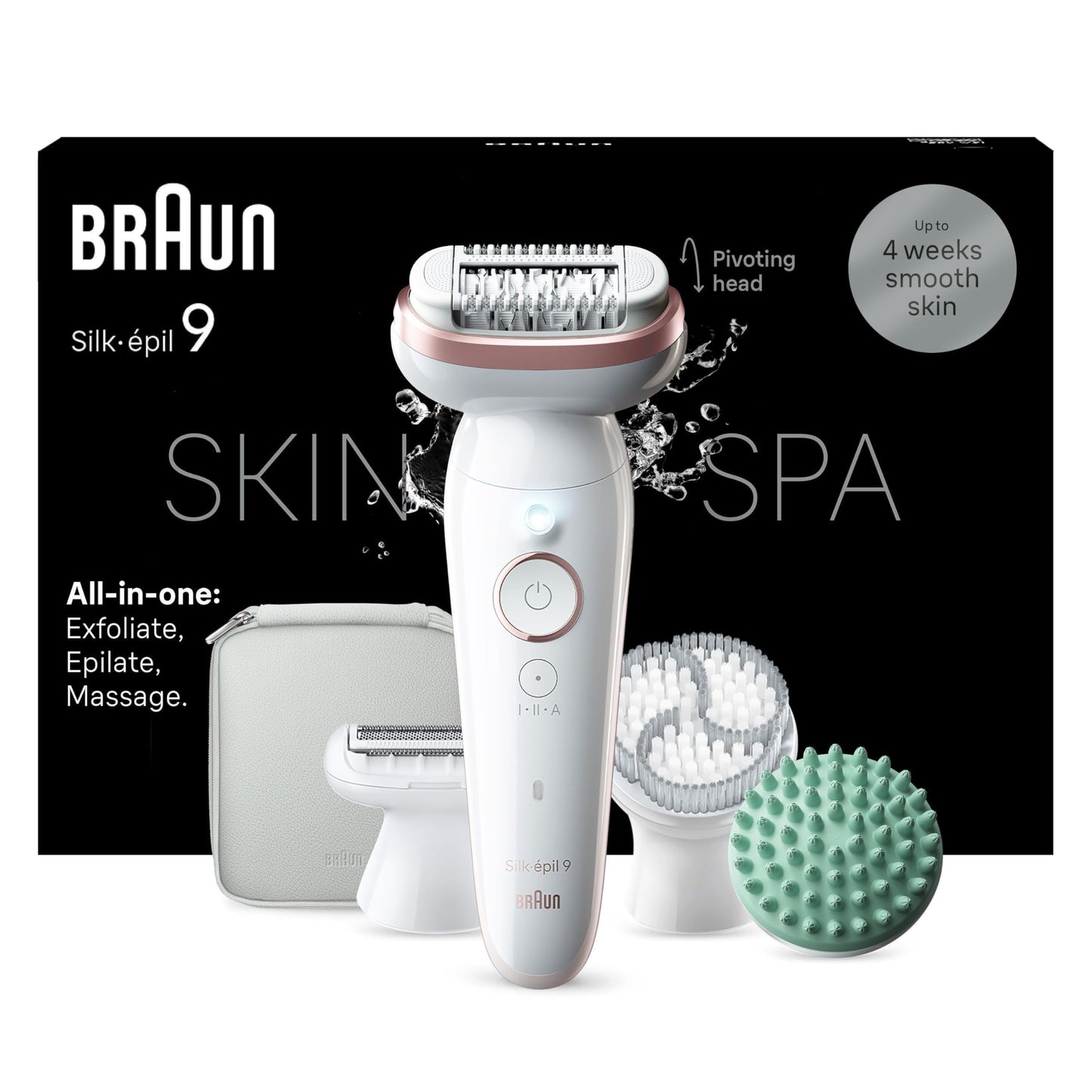 Braun Silk-épil 9, Epilierer mit schwenkbarem Kopf für eine einfache Haarentfernung, Wet&Dry, langanhaltend seidig-glatte Haut, Ladyshaver, Rasieraufsatz und Trimmeraufsatz,9-030, Weiß/Flamingorosa
