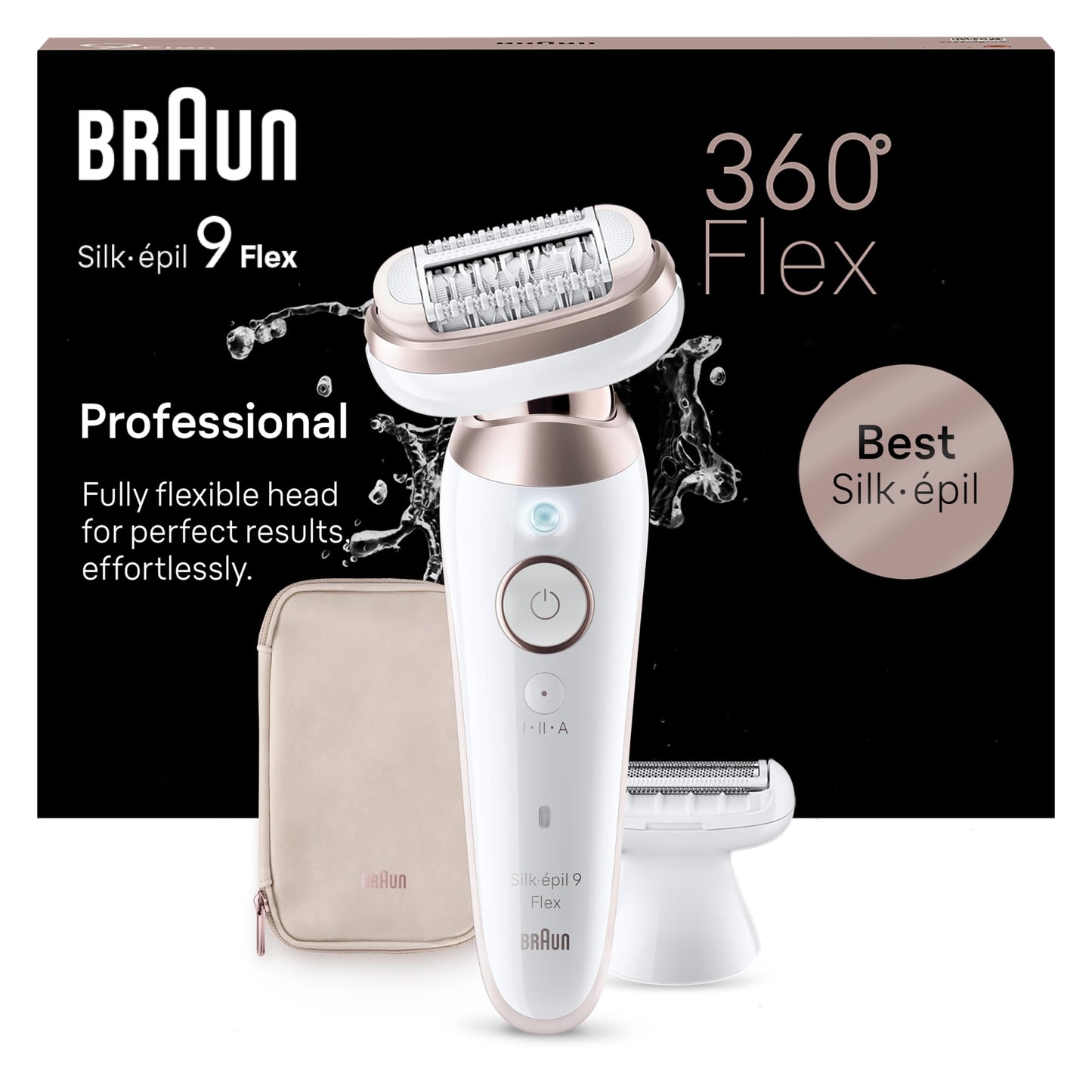 Braun Silk-épil 9 Flex, Epilierer mit flexiblem 360°-Kopf für eine einfache Haarentfernung, Wet&Dry, langanhaltend glatte Haut, Ladyshaver, mit Rasieraufsatz und Trimmeraufsatz, 9-041 3D, Weiß/Gold