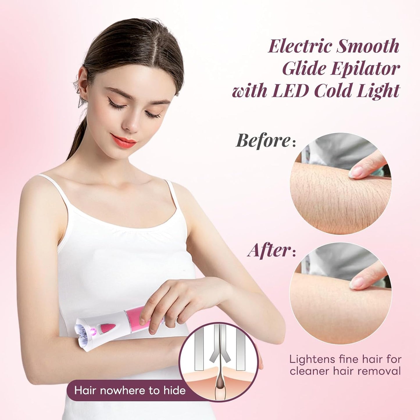Epilierer Haarentfernung für Frauen - Epilierer Damen - Gesichts Epilierer Damen mit LED-Licht - Elektrischer Glide Epilierer - Frauen Kabellose Epilierer Lady Shaver Removal für Bikinizone, Achseln