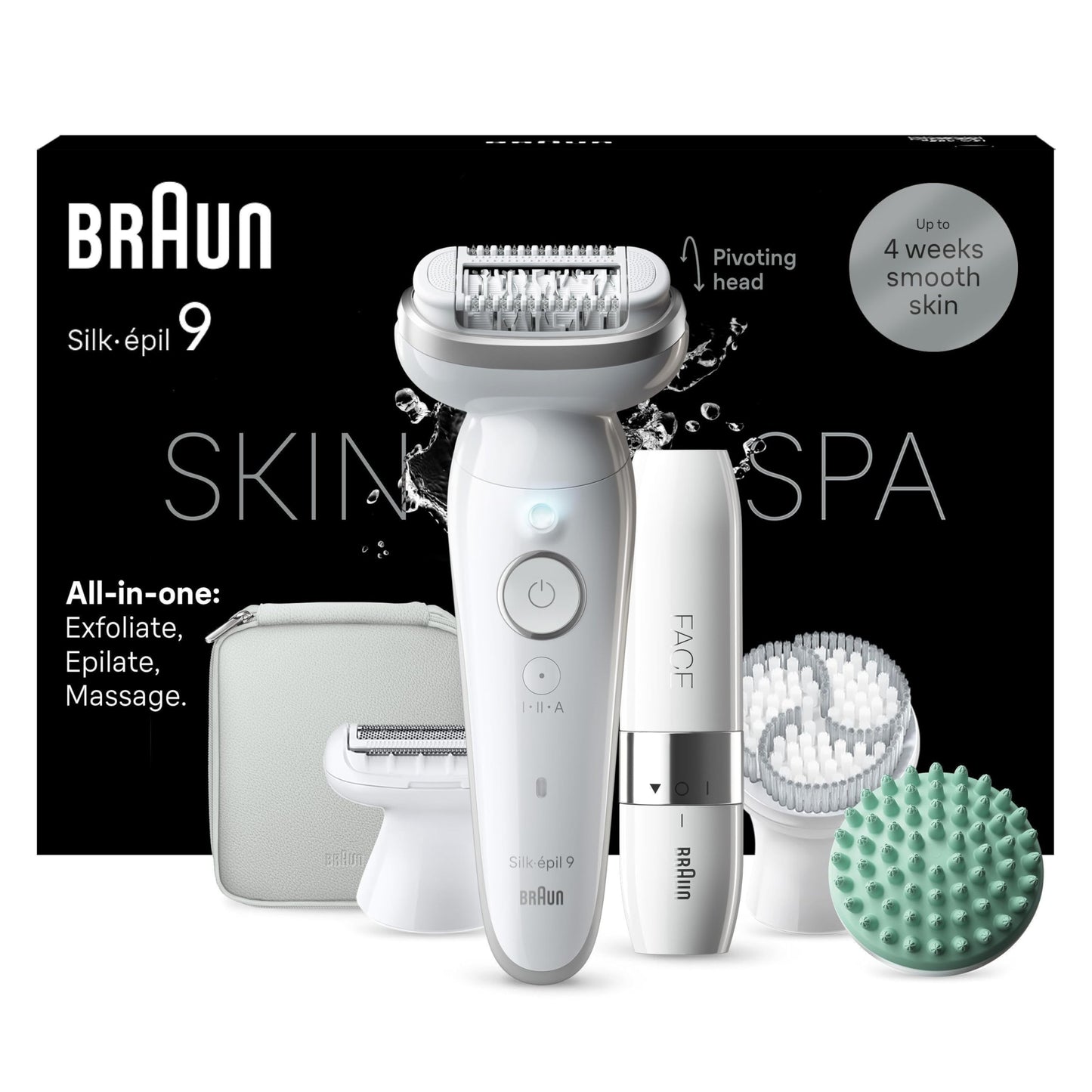 Braun Silk-épil 9, Epilierer mit schwenkbarem Kopf für eine einfache Haarentfernung, Wet&Dry, langanhaltend seidig-glatte Haut, Ladyshaver, Rasieraufsatz und Trimmeraufsatz,9-030, Weiß/Flamingorosa