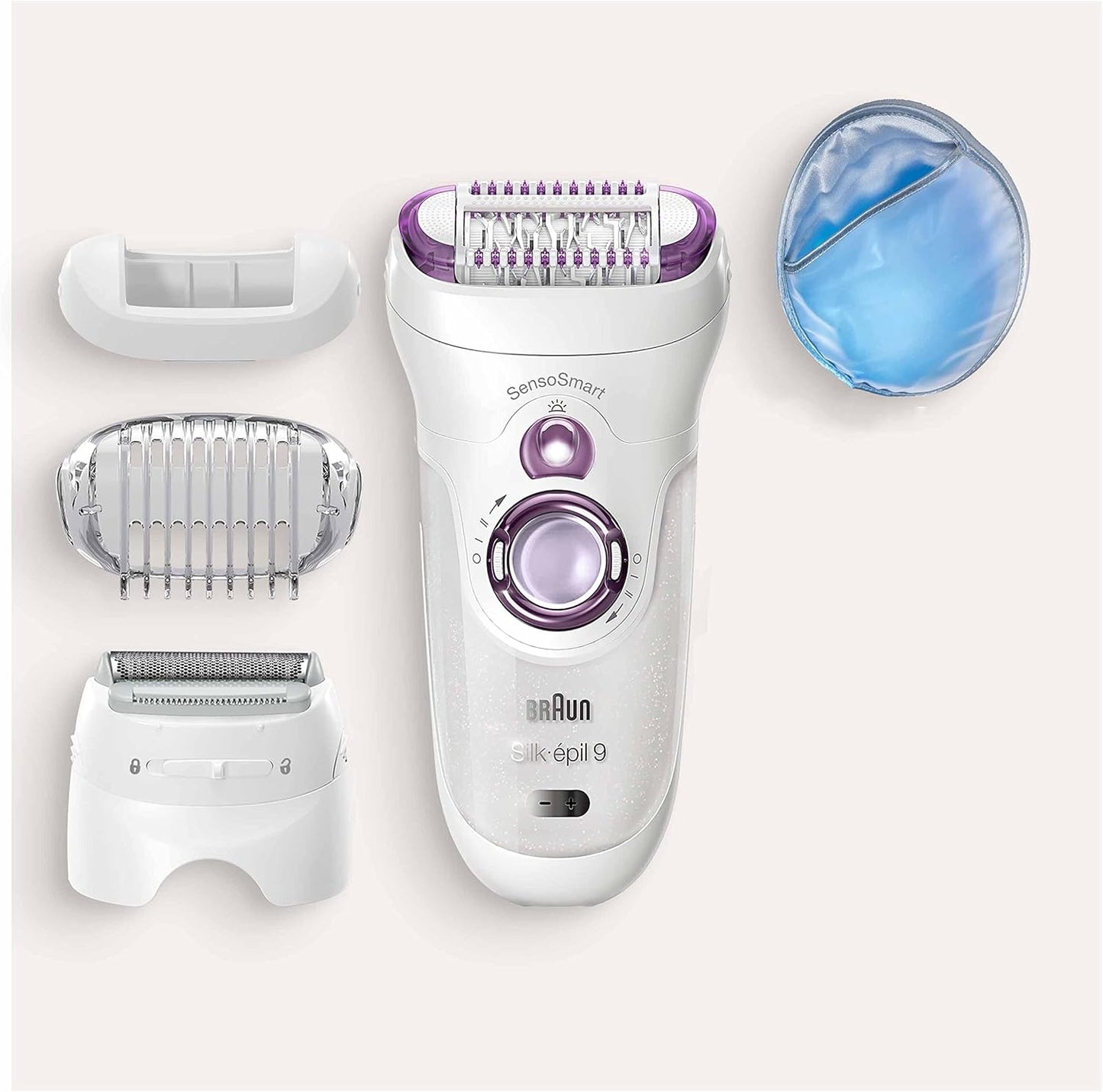 Braun Silk-épil 9 9-710 Women's Epilator / Hair Remover for Long-Lasting Hair Removal with Shaving and Trimmer Attachment White/Purple