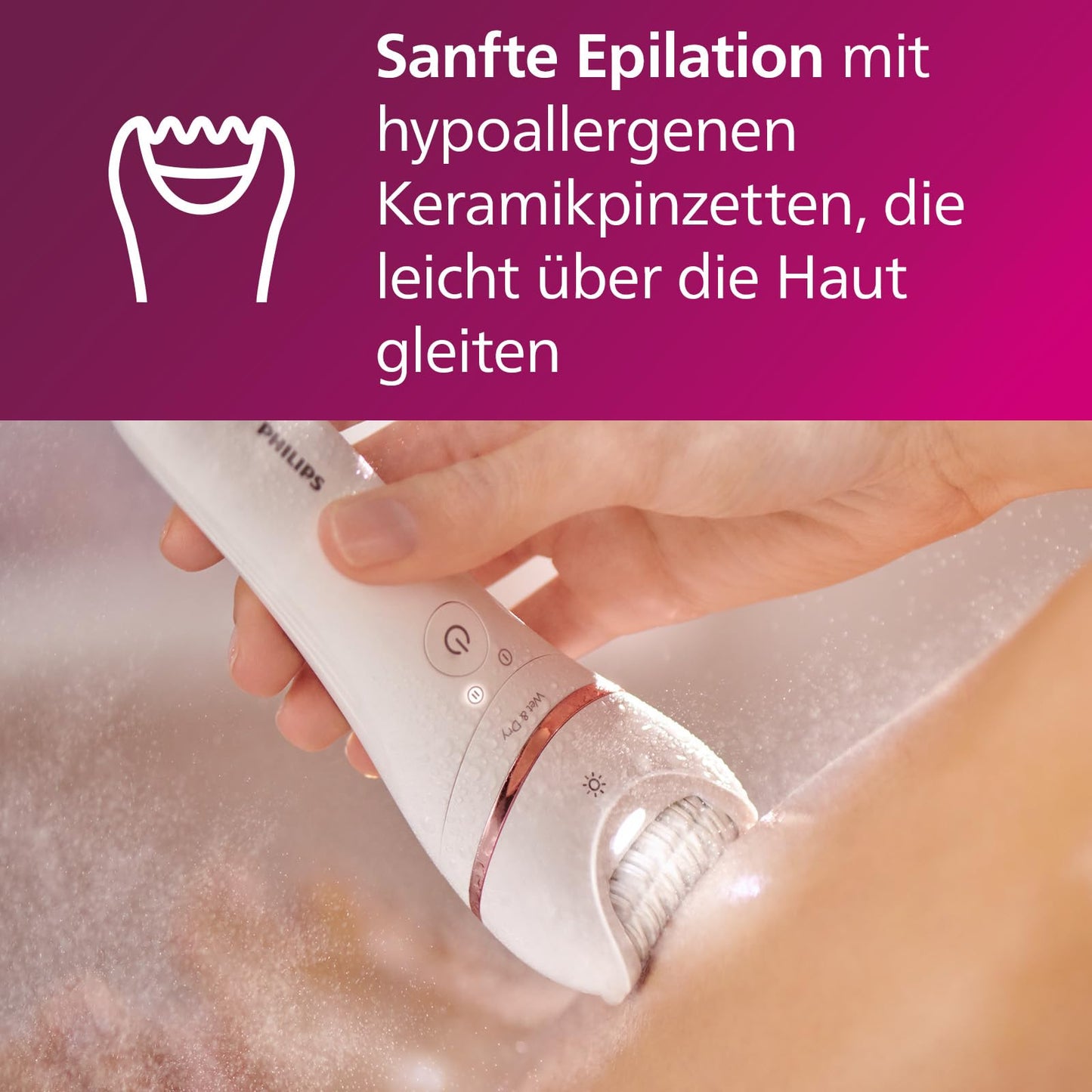 Philips Epilierer Series 8000, kabelloser Nass- und Trockenepilierer für Beine und Körper, mit 9 Zubehörteilen, Rasierer, Langhaarschneider, Pediküre und Körperpeeling-Gerät, Modell BRE740/10