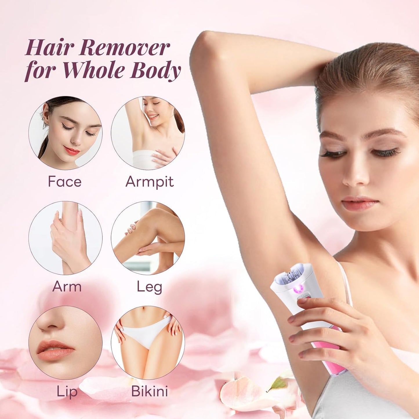 Epilierer Haarentfernung für Frauen - Epilierer Damen - Gesichts Epilierer Damen mit LED-Licht - Elektrischer Glide Epilierer - Frauen Kabellose Epilierer Lady Shaver Removal für Bikinizone, Achseln