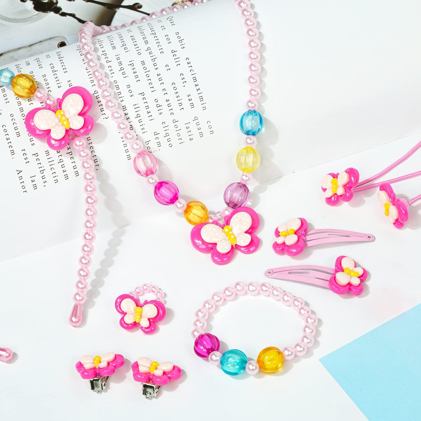 OSDUE Schmuckset Mädchen, Kinderschmuck Enthalten Halskette, Ringe, Armbänder, Ohrring, Schmuck Set Einhorn für Party Dress Up Geschenk