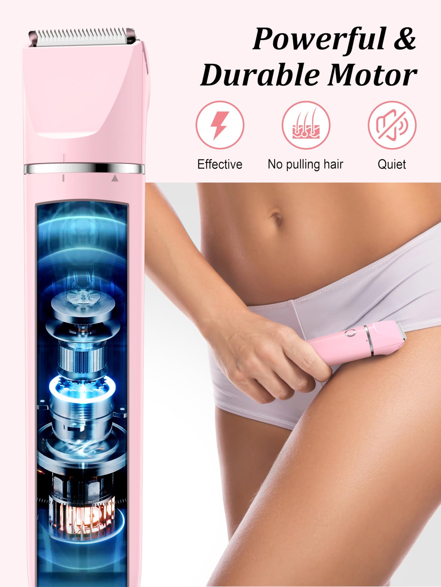 Cayzor Intimate Shaver for Women - 2 in 1 Wet/Dry Waterproof Razor Women's Intimate Area Wireless and Painless Facial Hair Remover for Pubic Face Armpits Legs