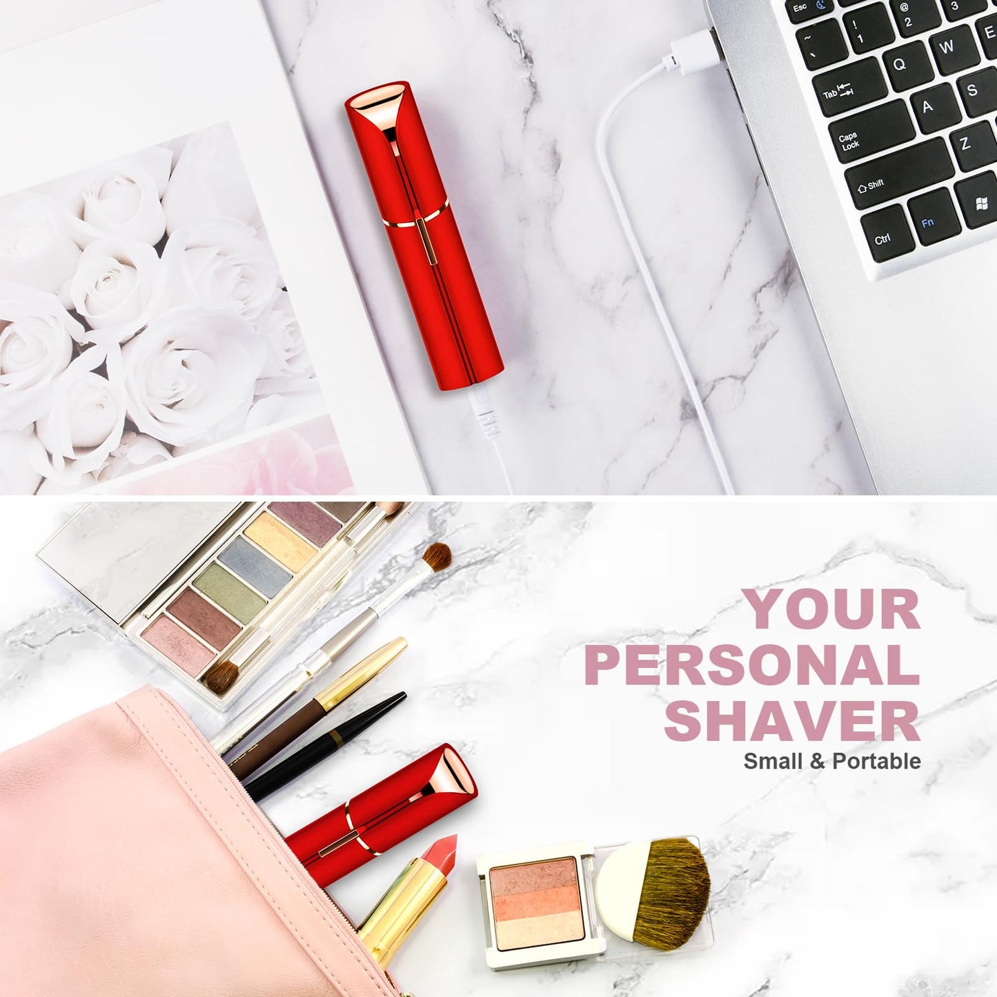 URAQT Facial Hair Remover for Women, USB Electric Hair Removal, Painless Face Shaver, Electric Shaver, Trimmer for Women, for Body, Facial Hair, Lips, Chin, with LED Light