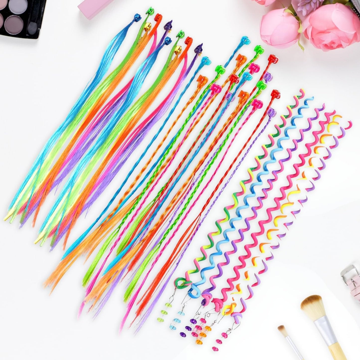 KEYRI 36 Stück Farbige Haarverlängerung Bunte Clips Haarschmuck Mädchen Kinder Haarsträhnen zum Einklipsen für Party Festival Deko Geschenke