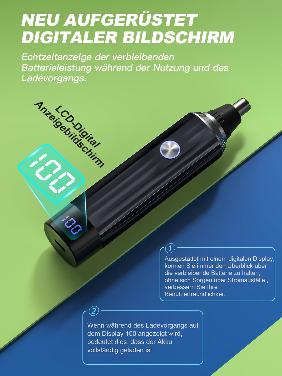 Brigin Nasenhaartrimmer, Wiederaufladbarer Nasenhaarschneider mit LED-Anzeige, 2 IN 1 Schmerzfreier Multifunktionaler Ohr und Nasenhaartrimmer mit IPX7 Wasserdichten, Doppelschneidigen Klingen