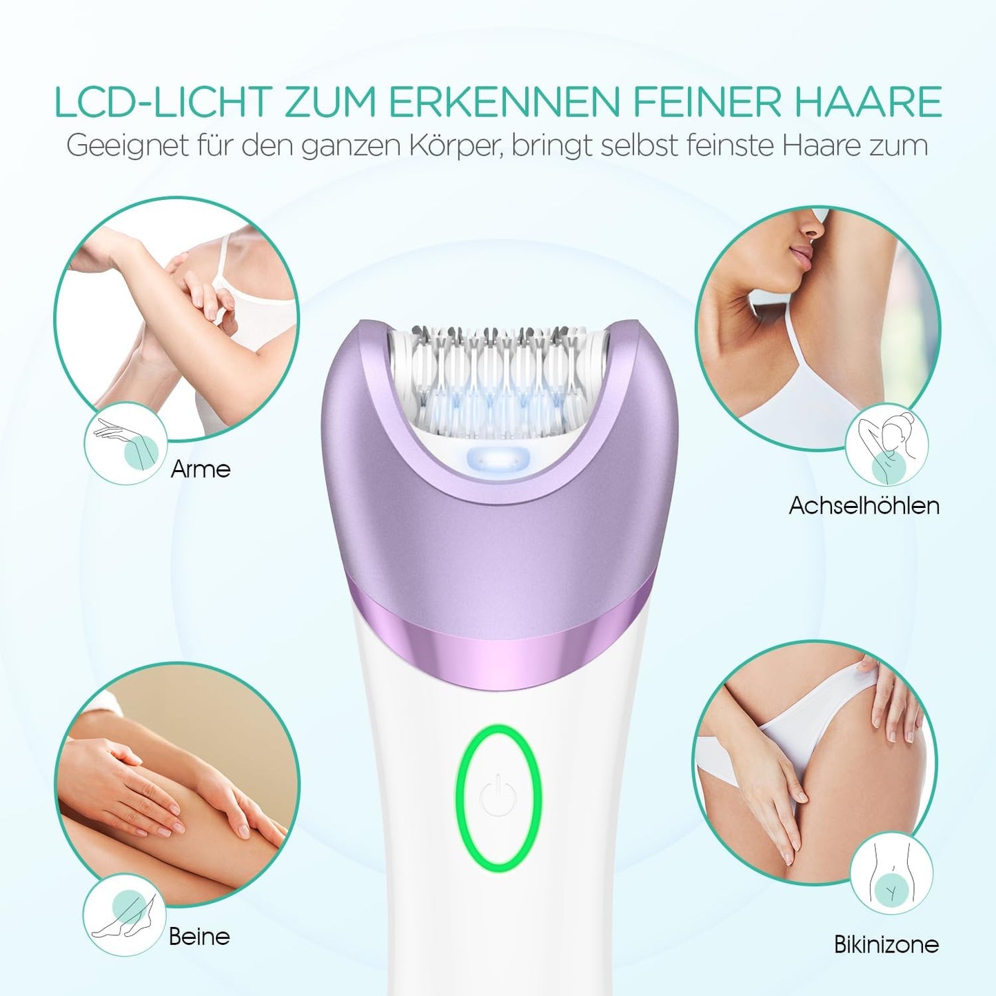 VOYOR Epilierer Damen für Haarentfernung, Elektrischer Kabelloser Epilierer, 3 Aufsätze für Rasierer und Trimmer Gedeckte 30 Pinzetten, Nass & Trocken, mit LCD-Licht BM300 (Lila)