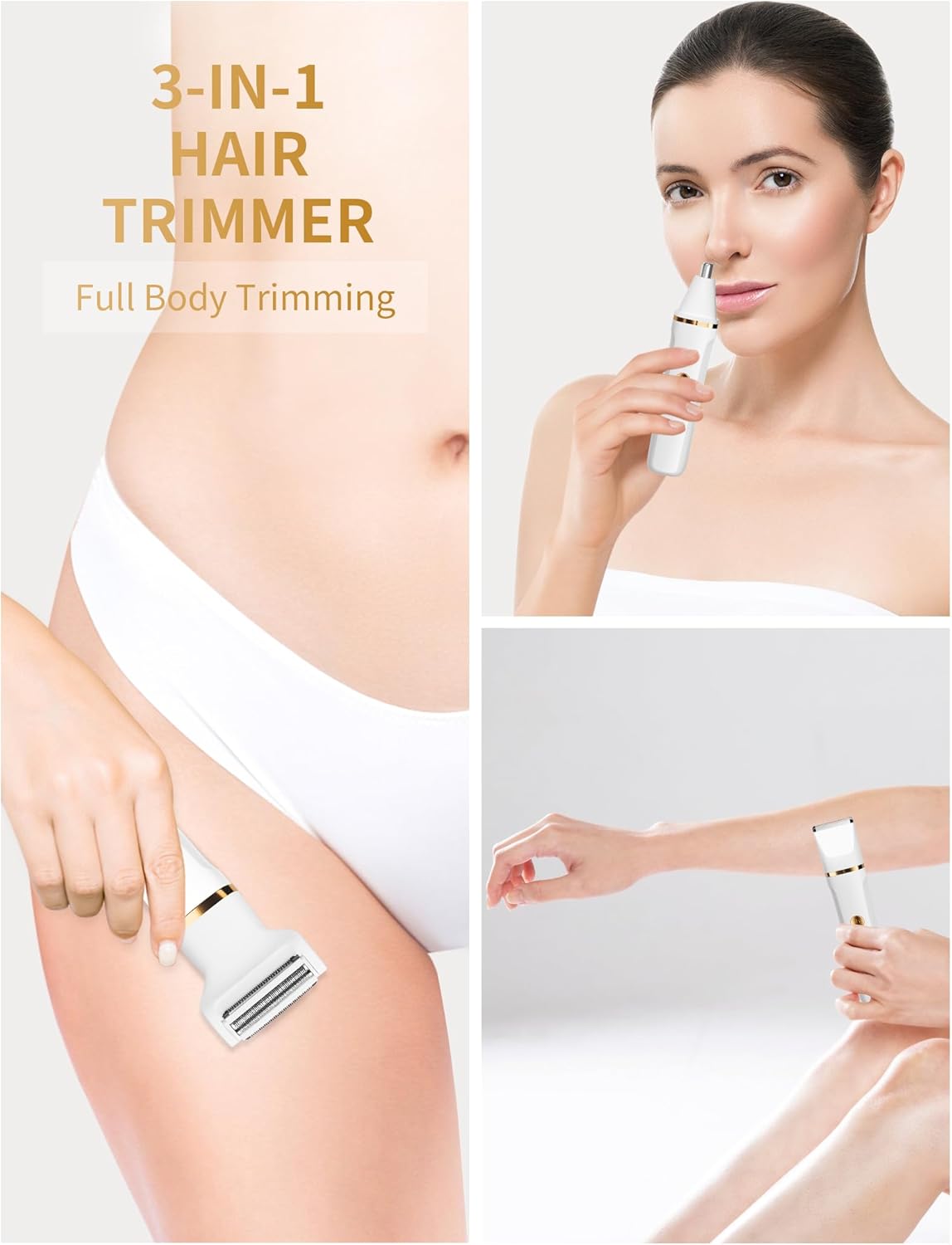 Women's Razor, 3-in-1 Women's Electric Shaver for Body, Pubic and Nose, Intimate Shaver for Women, IPX7 Waterproof, Wet and Dry Use, Rechargeable Trimmer for Women with USB Charging Status
