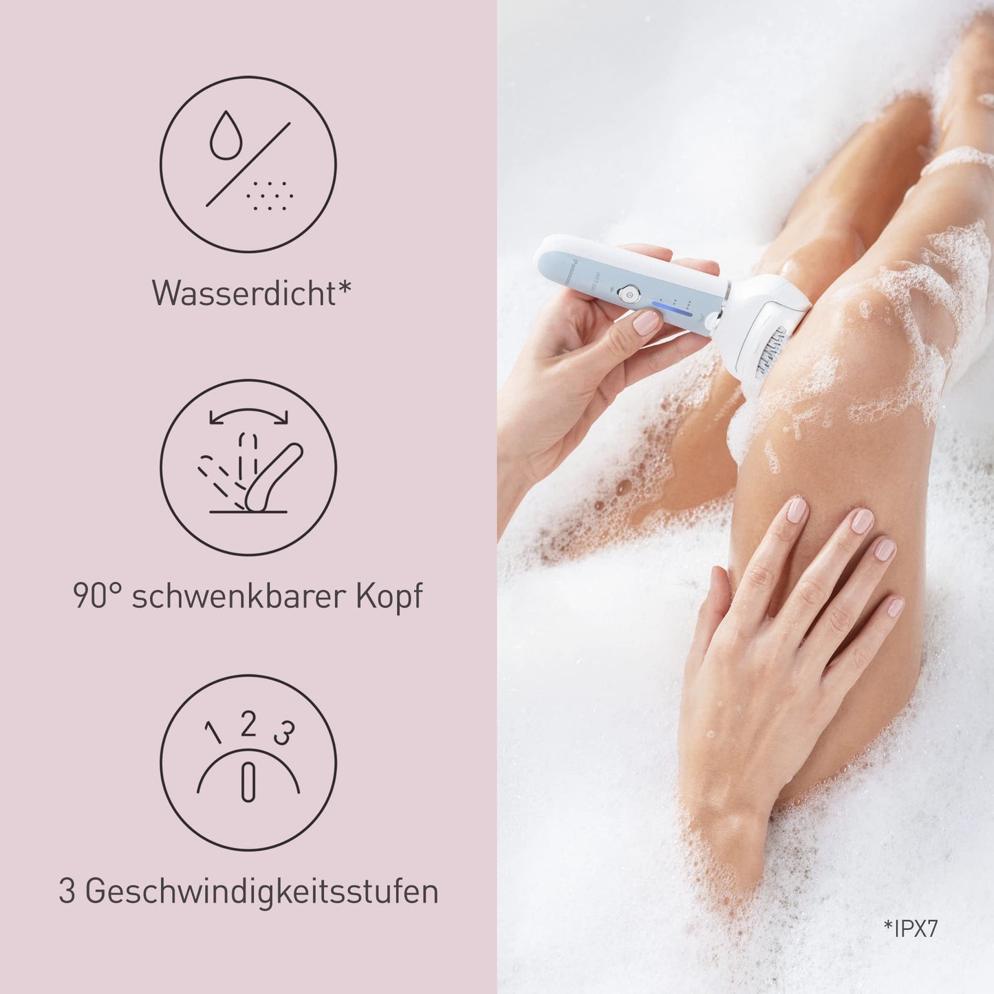 Panasonic ES-EY90-A503 Nass/Trockenepilierer, Dual Disc mit 60 Pinzetten, 90° schwenkbarer Kopf, 3 Geschwindigkeiten & LED-Licht, 30 Min. Betrieb, kabellos, Haarentferner, Scher- und Fußpflegekopf.