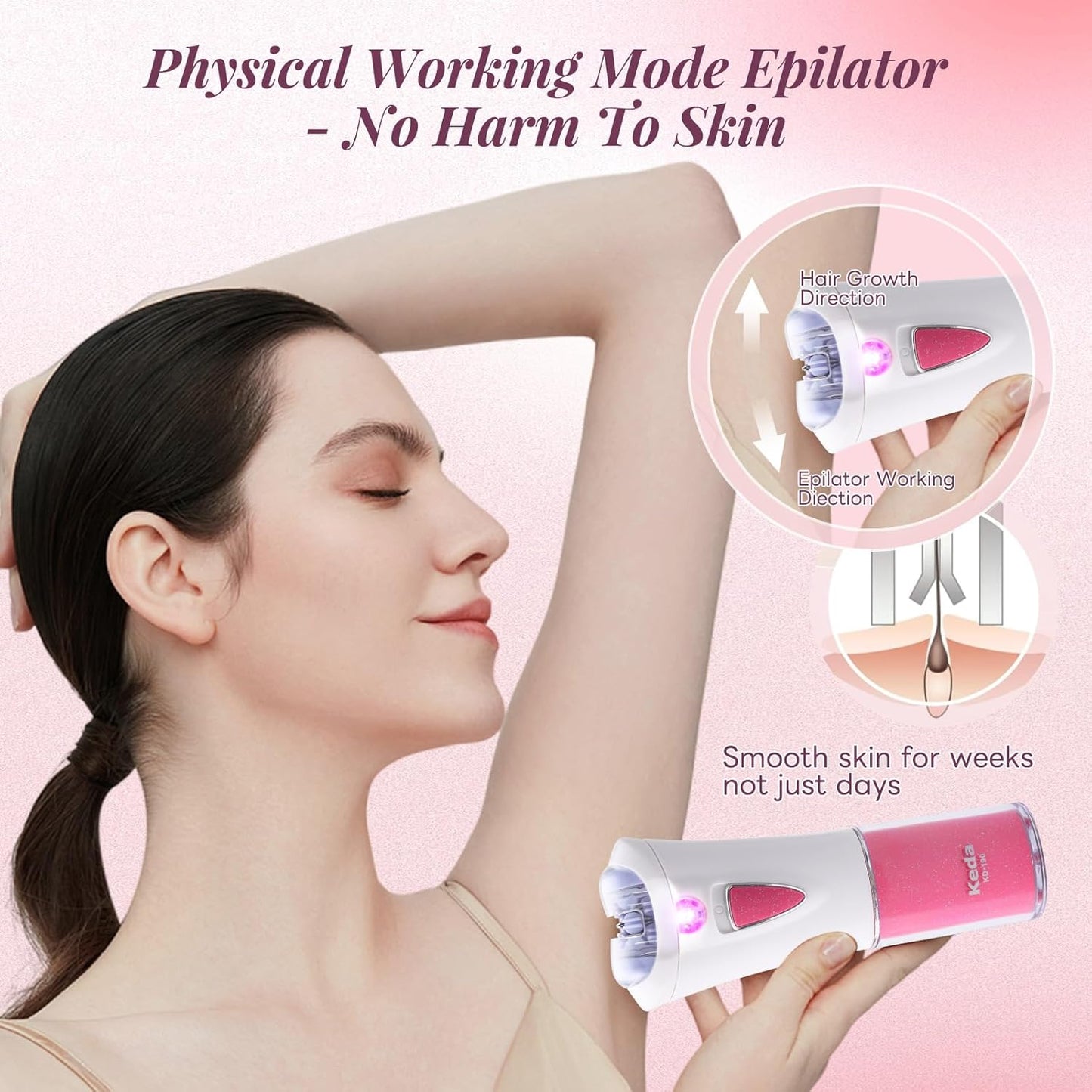 Epilierer Haarentfernung für Frauen - Epilierer Damen - Gesichts Epilierer Damen mit LED-Licht - Elektrischer Glide Epilierer - Frauen Kabellose Epilierer Lady Shaver Removal für Bikinizone, Achseln