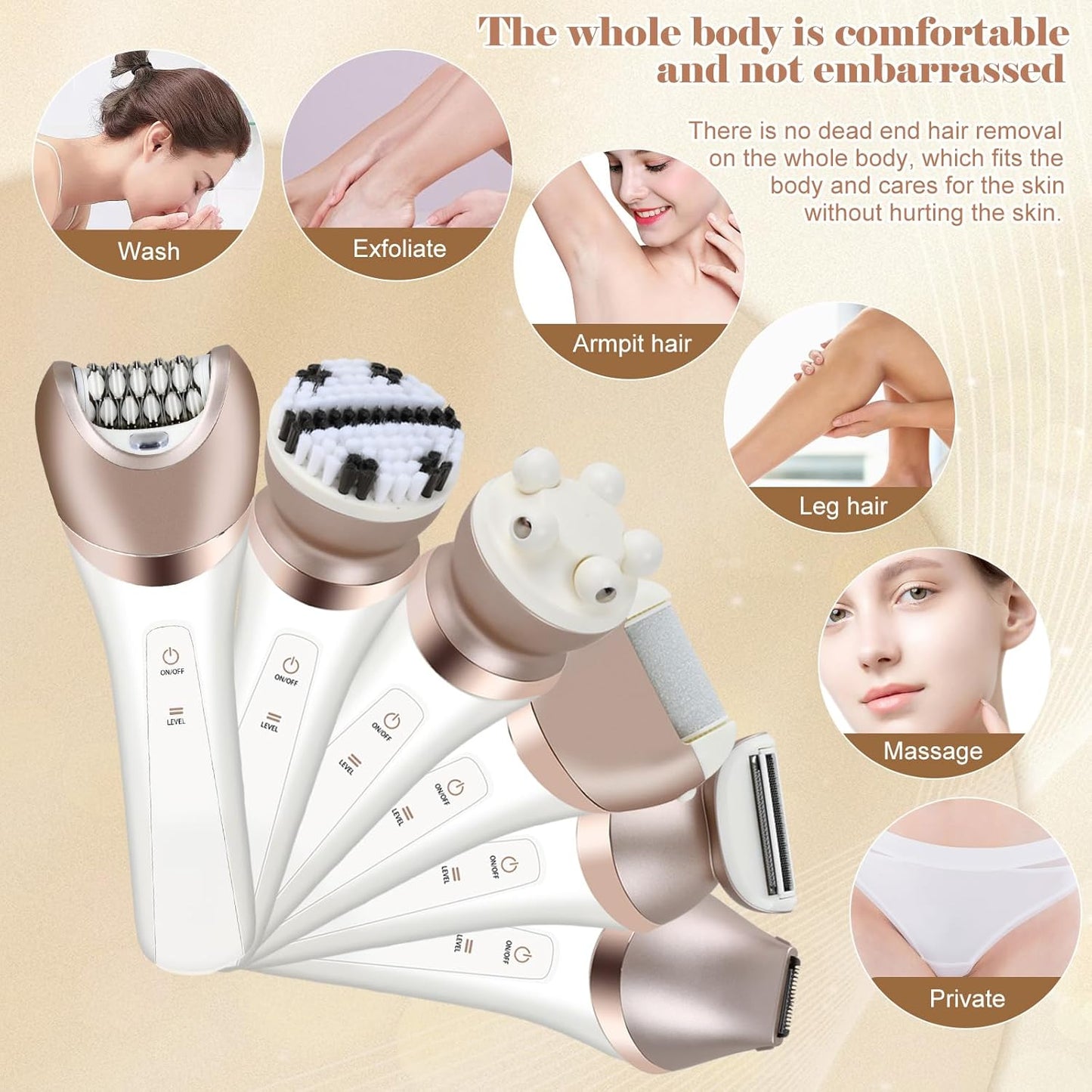 Mapille 6 In 1 Rasierer Damen Elektrisch Intimrasierer für Frauen Trimmer Damen Ladyshaver Haartrimmer für Rasierer Trockenrasierer Damen Epilierer Bikinitrimmer für Frauen Schamhaare Körper, Gesicht