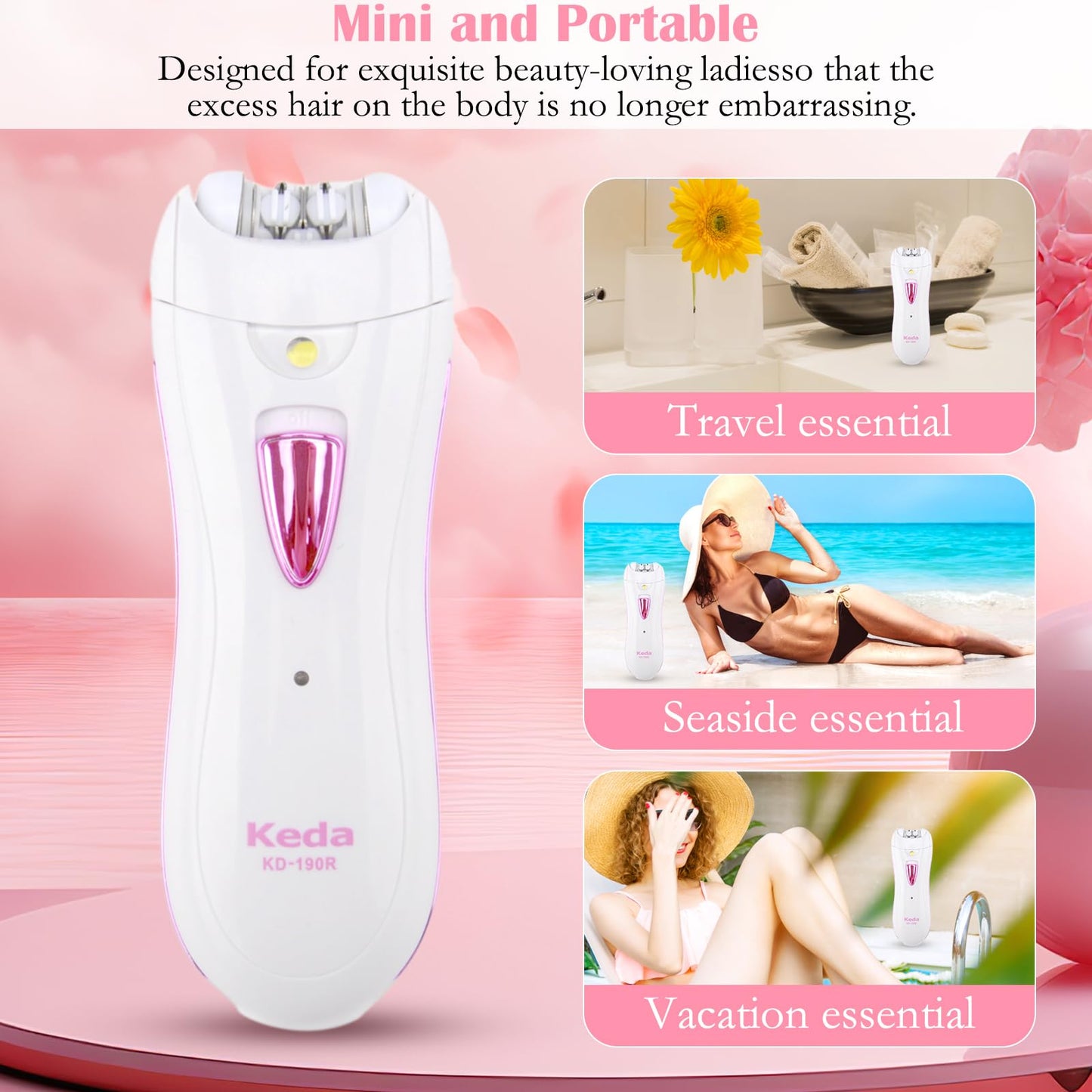 Epilierer Gesichts, Kabellose Epilierer Damen zur Gesichts & Körperhaarentfernung, Elektrischer Mini-Epilierer mit LED-Licht Bikini Trimmer für die Gesichts Körper Achsel Bikini Bein (Usb-aufladung)