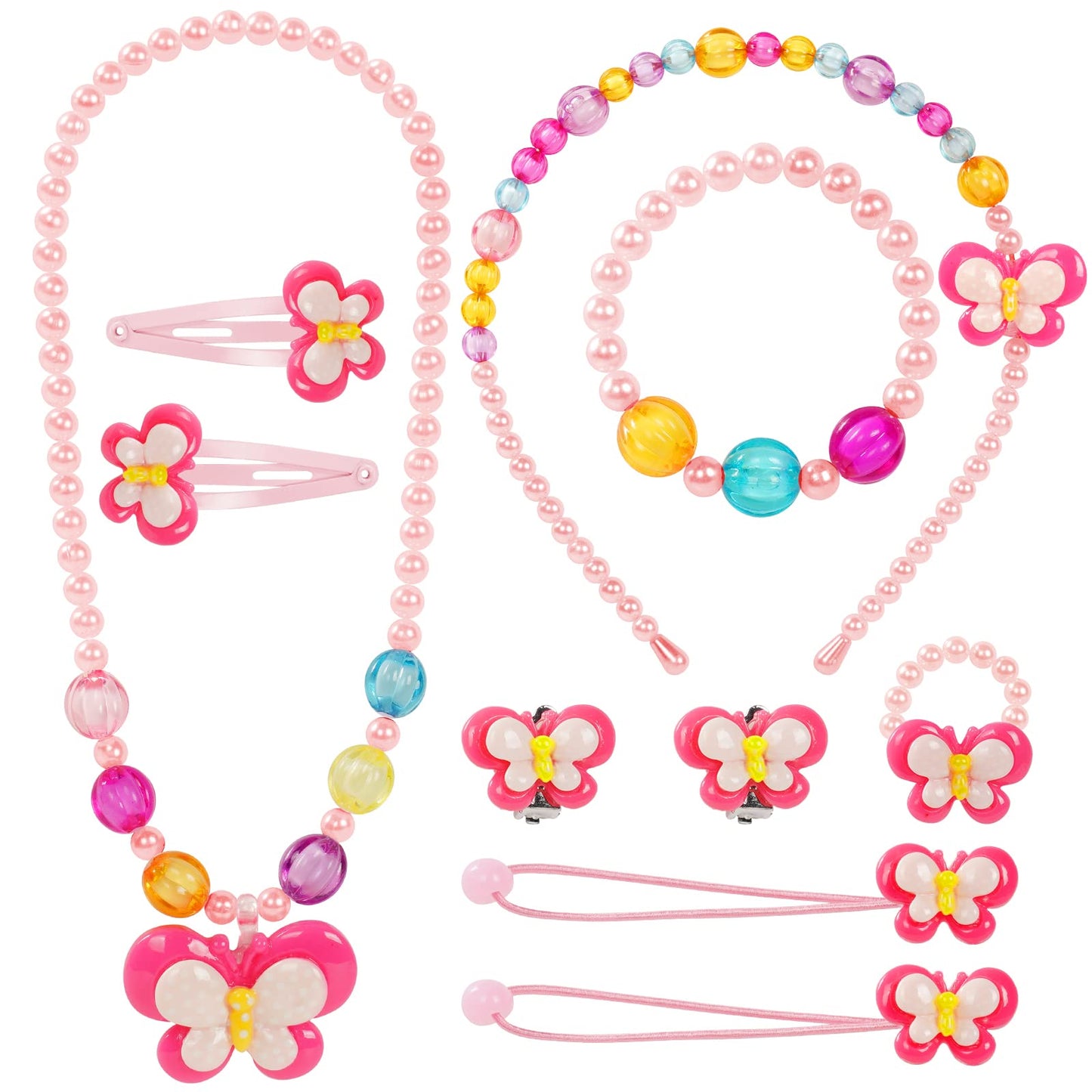 OSDUE Schmuckset Mädchen, Kinderschmuck Enthalten Halskette, Ringe, Armbänder, Ohrring, Schmuck Set Einhorn für Party Dress Up Geschenk