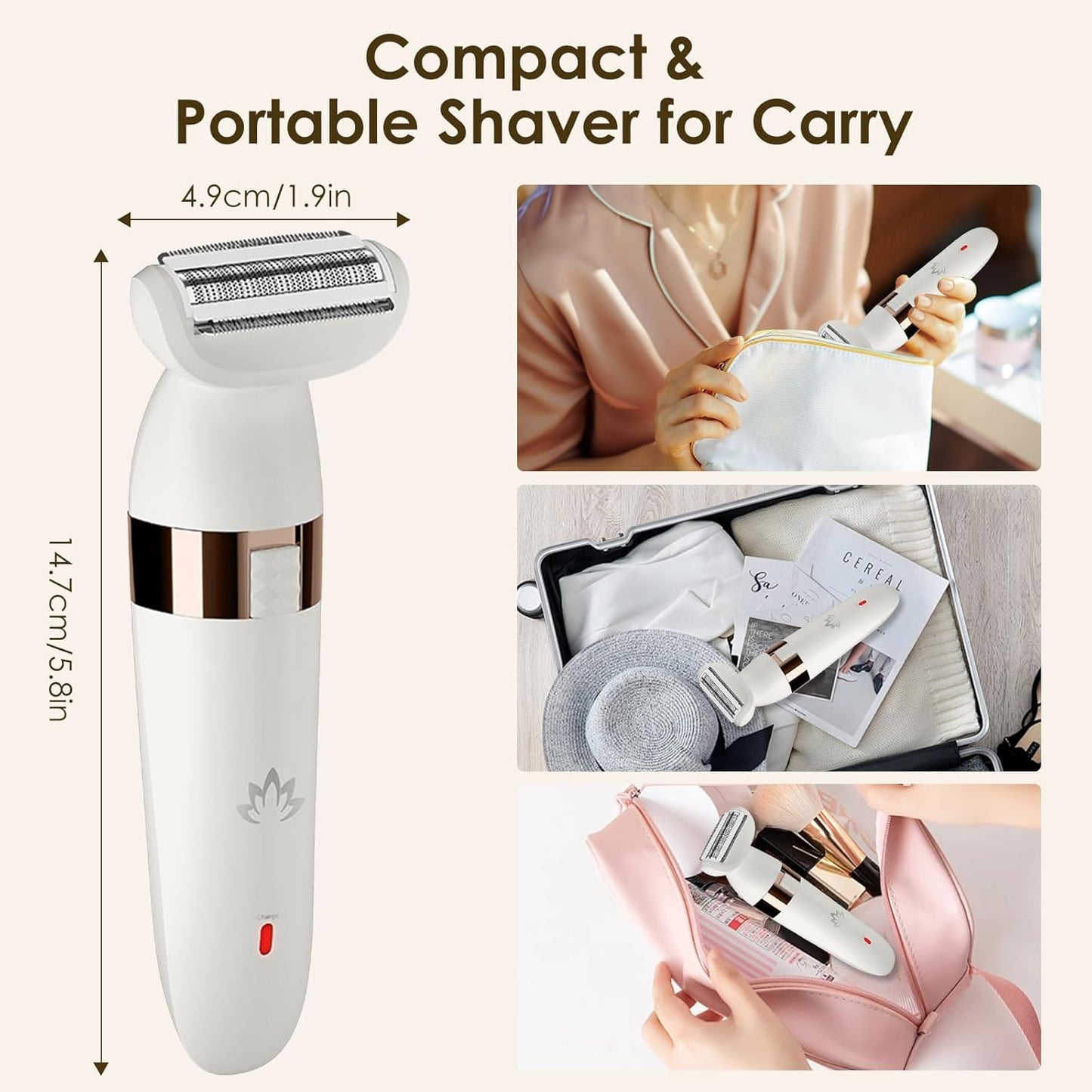 Epilierer Damen, 5 in1 Rasierer Damen Kabellos, Damenrasierer Elektrisch, Intimrasierer für Frauen USB Lady Shaver Elektrisch,IPX4 Nass- und Trockengebrauch für Beine, Arme, Achseln,Bikinizone