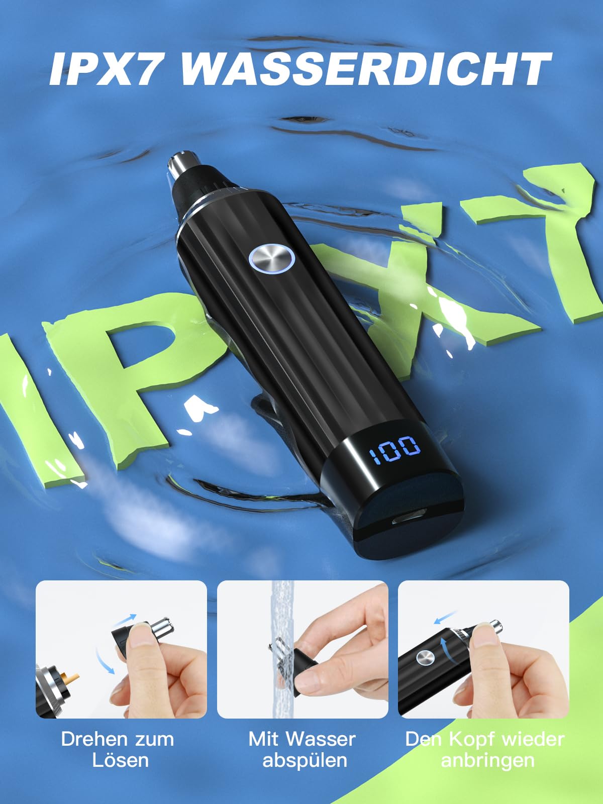 Brigin Nasenhaartrimmer, Wiederaufladbarer Nasenhaarschneider mit LED-Anzeige, 2 IN 1 Schmerzfreier Multifunktionaler Ohr und Nasenhaartrimmer mit IPX7 Wasserdichten, Doppelschneidigen Klingen