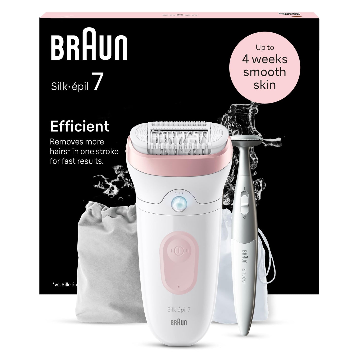 Braun Silk-épil 7 7-210 Women's Epilator / Hair Remover for Long-Lasting Hair Removal with Bikini Trimmer (Hair Trimmer Intimate Area), White/Flamingo Pink