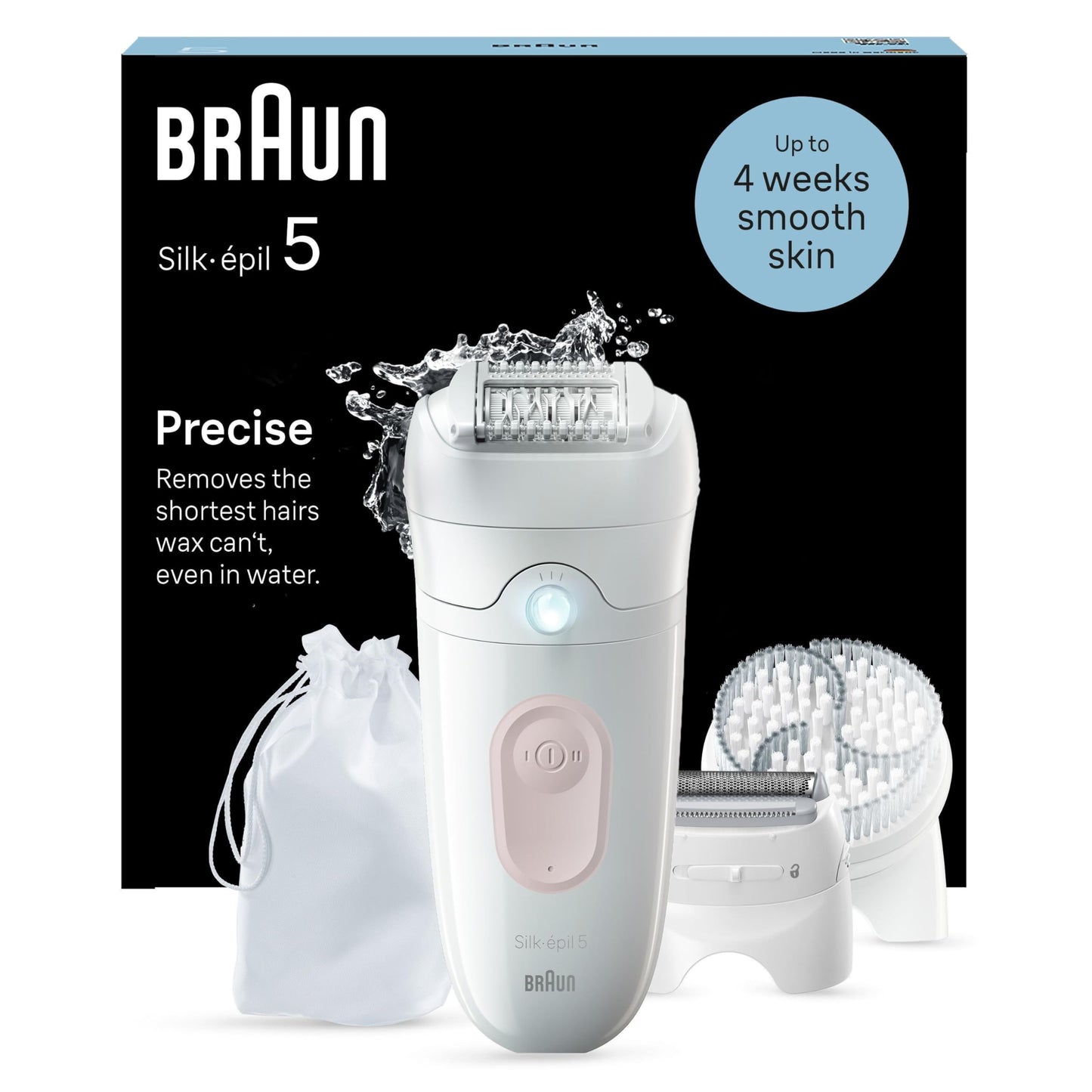 Braun Silk-épil 5, Epilierer Damen / Haarentferner für langanhaltende Haarentfernung, Ladyshaver,Trimmeraufsatz, Peelingaufsätz, Made in Germany, 5-060, Weiß/Flamingorosa