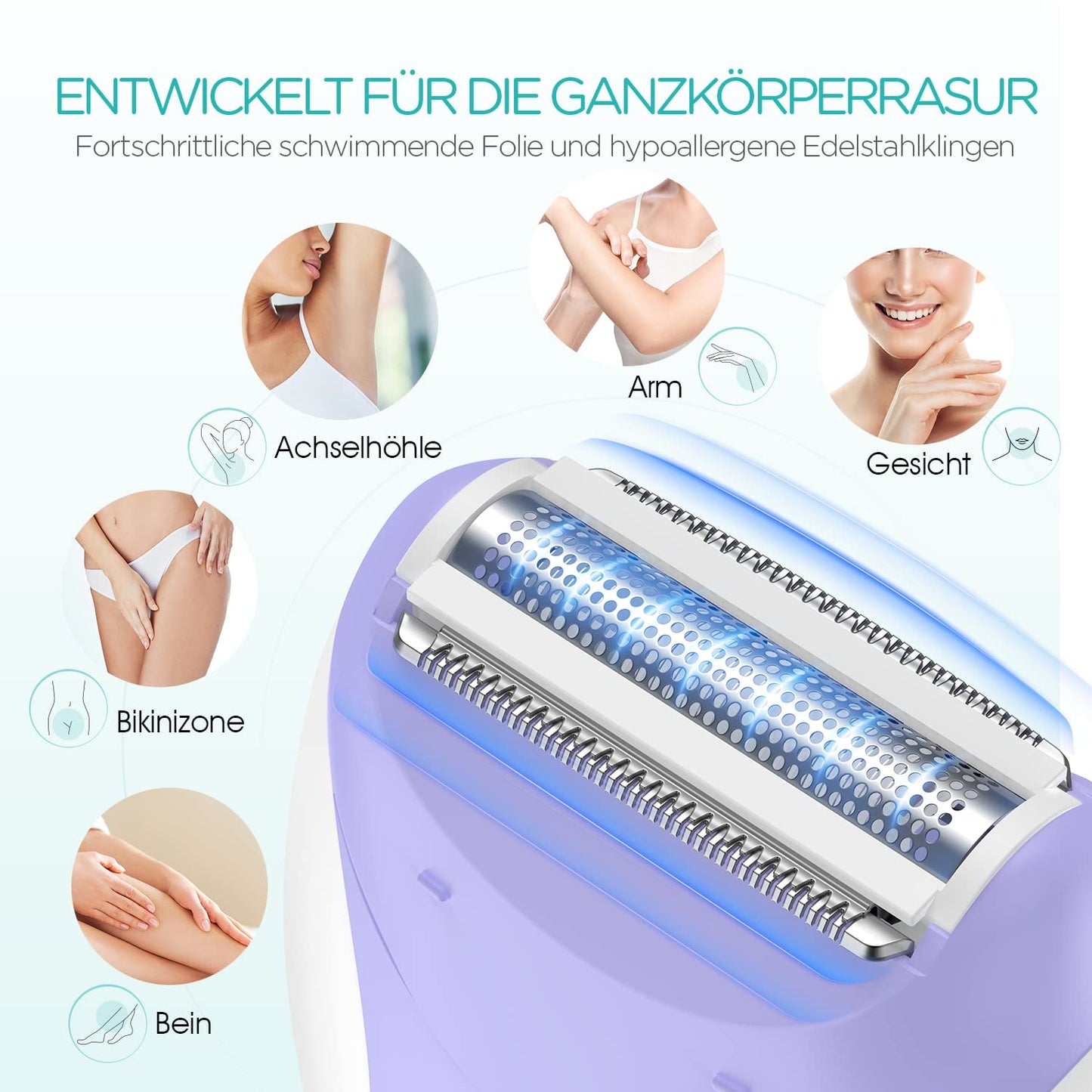 VOGOE Women's Epilator for Hair Removal, Epelator Body 4 in 1 Electric Wireless, 21 Tweezers for Face, Legs, Arms, Bikini, HR310 Green