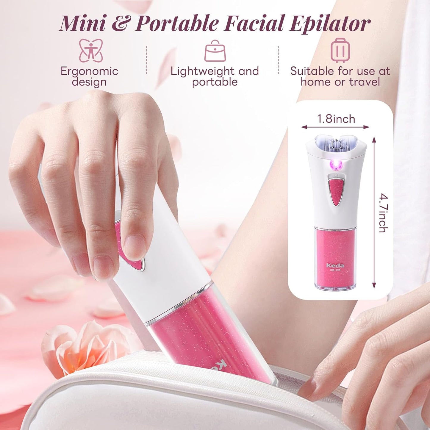 Epilierer Haarentfernung für Frauen - Epilierer Damen - Gesichts Epilierer Damen mit LED-Licht - Elektrischer Glide Epilierer - Frauen Kabellose Epilierer Lady Shaver Removal für Bikinizone, Achseln