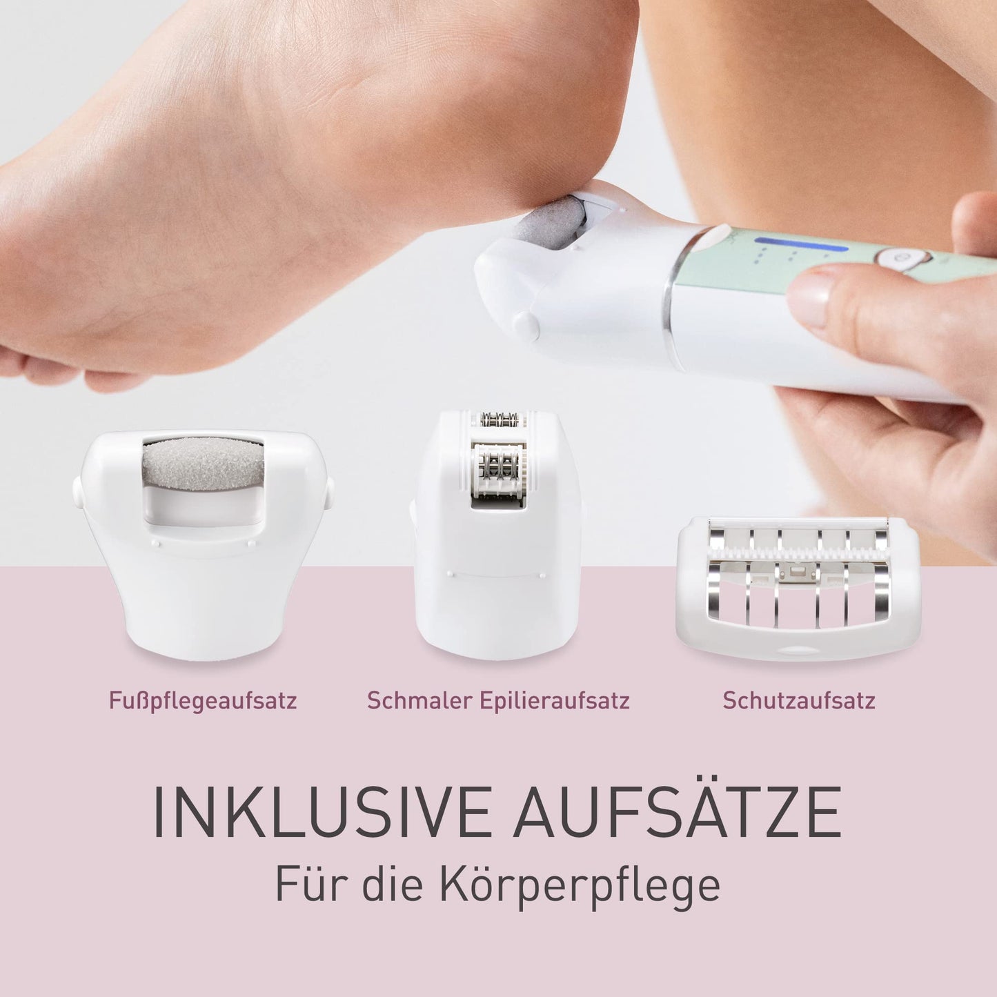 Panasonic ES-EY90-A503 Nass/Trockenepilierer, Dual Disc mit 60 Pinzetten, 90° schwenkbarer Kopf, 3 Geschwindigkeiten & LED-Licht, 30 Min. Betrieb, kabellos, Haarentferner, Scher- und Fußpflegekopf.