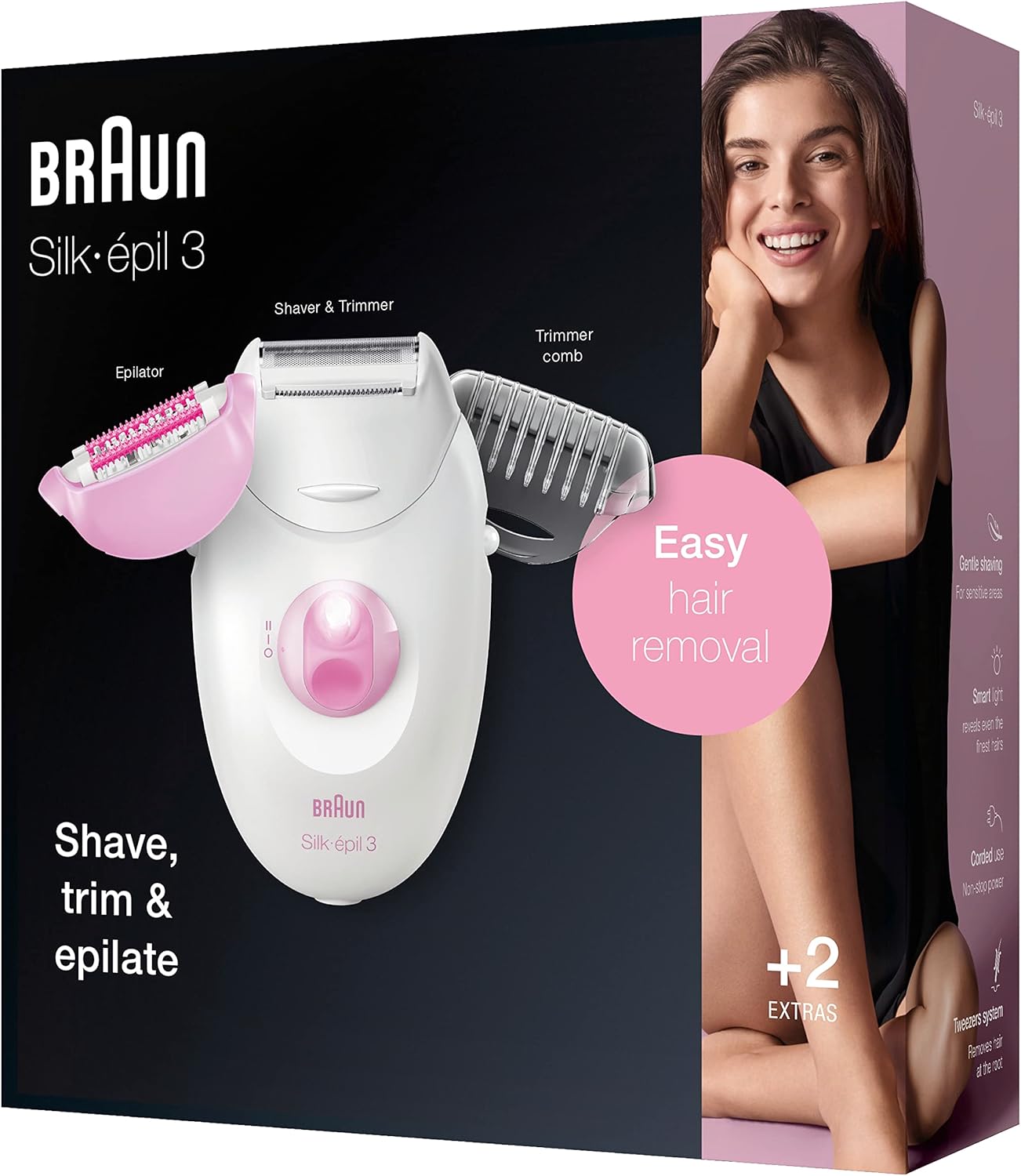 Braun SE 3270 Silk-épil 3 Epilierer mit 2 Aufsätzen