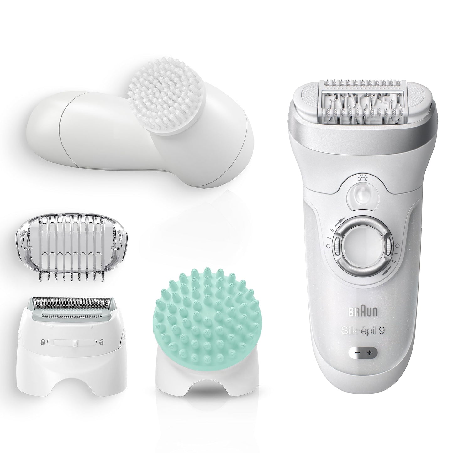 Braun Silk-épil 9 Epilierer Damen / Haarentferner für langanhaltende Haarentfernung, Rasier- und Trimmeraufsatz, Micro-Grip-Pinzetten-Technologie, Hochfrequenz-Massageaufsatz, 9-725, weiß/roségold