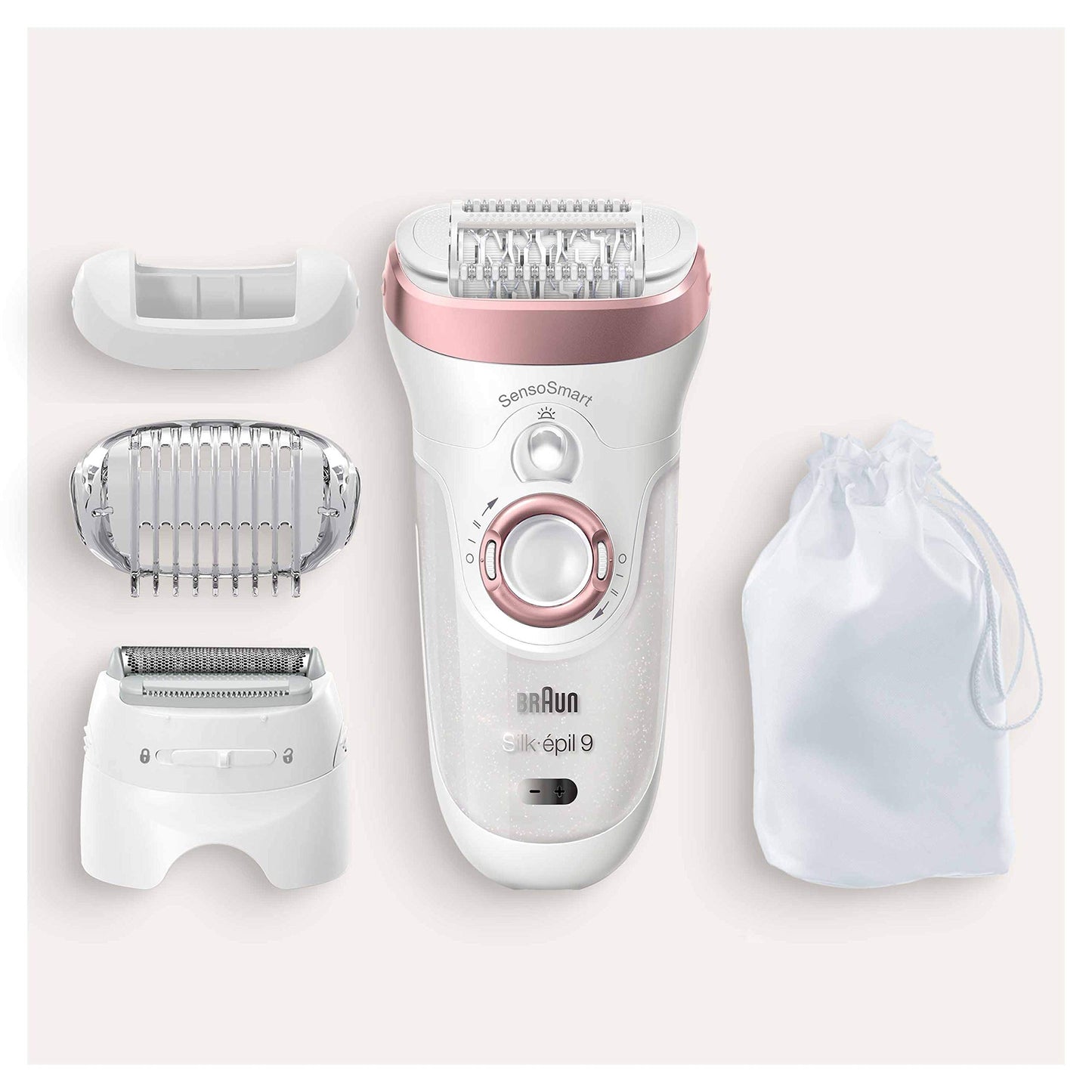 Braun Silk-épil 9, Epilierer mit schwenkbarem Kopf für eine einfache Haarentfernung, Wet&Dry, langanhaltend seidig-glatte Haut, Ladyshaver, Rasieraufsatz und Trimmeraufsatz,9-030, Weiß/Flamingorosa