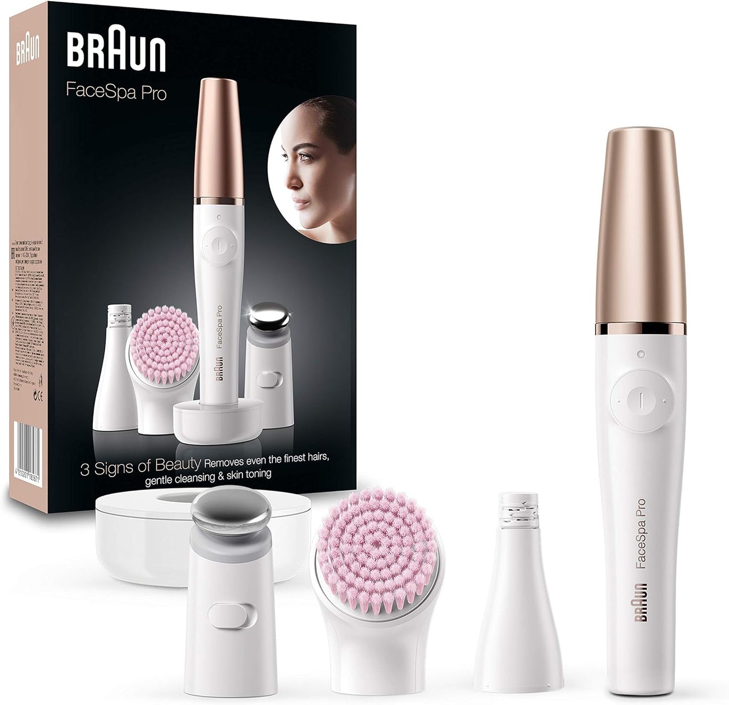 Braun FaceSpa Pro SE912, 10 Mikropinzetten, Aufsatz zur Hautstraffung und Gesichtsreinigungsbürste, epilierer damen gesicht, wiederaufladbar, 90 Minuten kabellose Anwendung, Wet&Dry, Weiß/Bronze