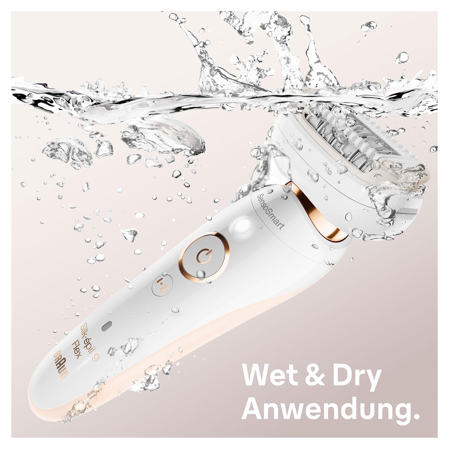 Braun Silk-épil 9 Flex, Epilierer mit flexiblem 360°-Kopf für eine einfache Haarentfernung, Wet&Dry, langanhaltend glatte Haut, Ladyshaver, mit Rasieraufsatz und Trimmeraufsatz, 9-041 3D, Weiß/Gold
