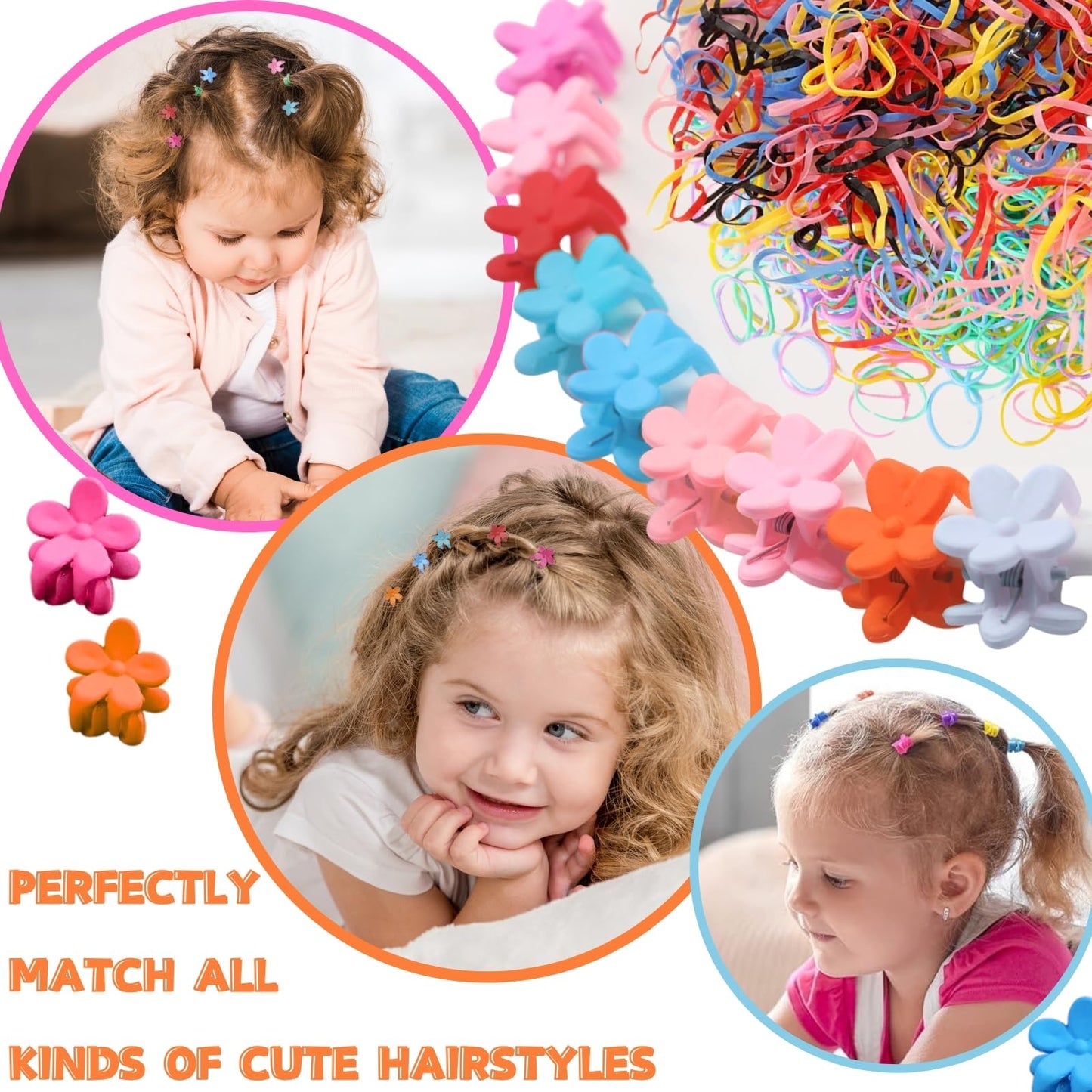 LUFFLOK 1189 Stück Haargummis Mädchen, Bunte Haargummis und Scrunchies, Süße Haarklammern, Haargummi Damen ohne Schäden, Kleine Haarspangen und Mädchen Haarschmuck Set für Feines Haar (1189 Stück)