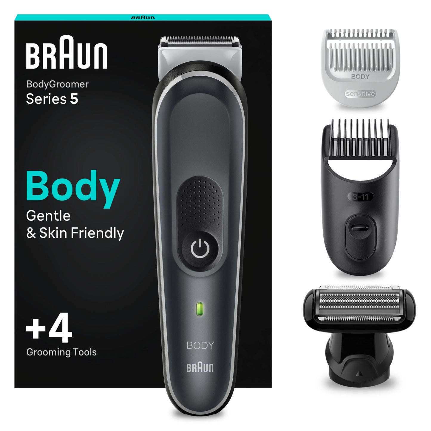 Braun Series 5 Bodygroomer / Intimrasierer Mann, Körperpflege- und Haarentfernung für Herren, für Brust, Achseln, Kammaufsätze 1 – 11 mm, wasserdicht, 100 Min. Laufzeit, BG5370