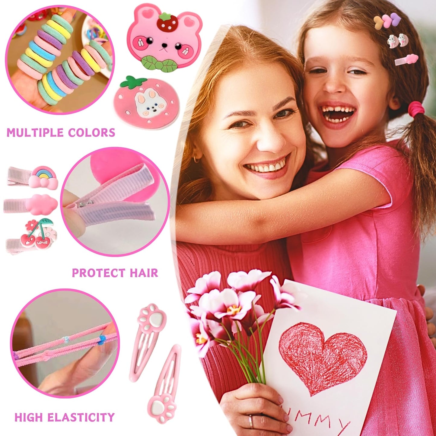 LUFFLOK 1189 Stück Haargummis Mädchen, Bunte Haargummis und Scrunchies, Süße Haarklammern, Haargummi Damen ohne Schäden, Kleine Haarspangen und Mädchen Haarschmuck Set für Feines Haar (1189 Stück)