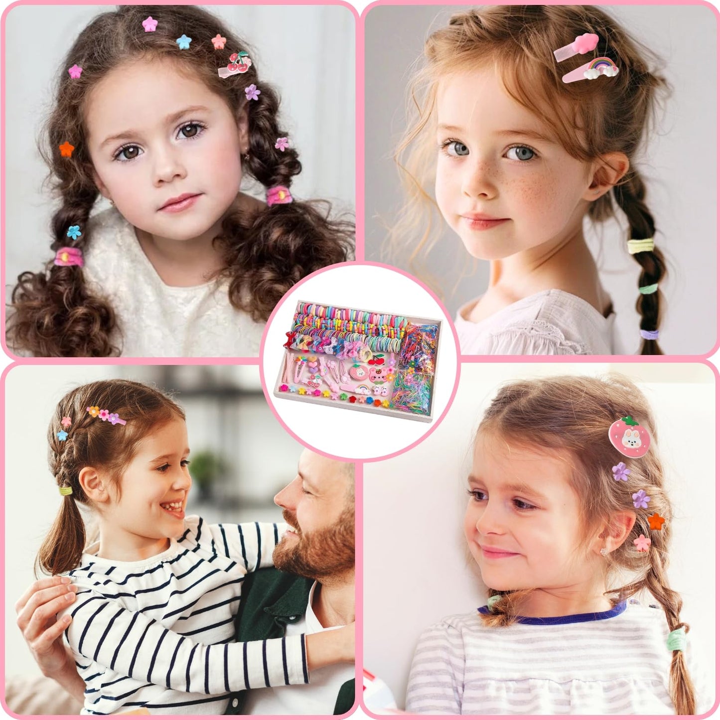 LUFFLOK 1189 Stück Haargummis Mädchen, Bunte Haargummis und Scrunchies, Süße Haarklammern, Haargummi Damen ohne Schäden, Kleine Haarspangen und Mädchen Haarschmuck Set für Feines Haar (1189 Stück)