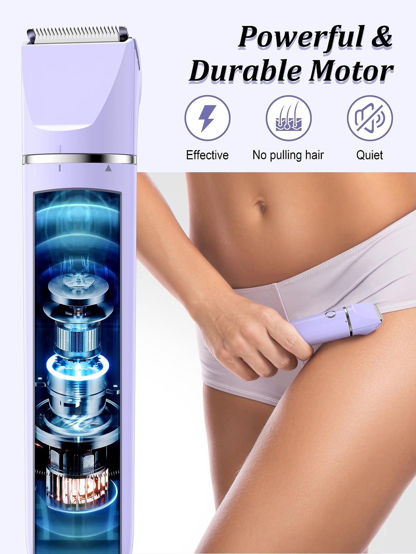 Cayzor Intimate Shaver for Women - 2 in 1 Wet/Dry Waterproof Razor Women's Intimate Area Wireless and Painless Facial Hair Remover for Pubic Face Armpits Legs
