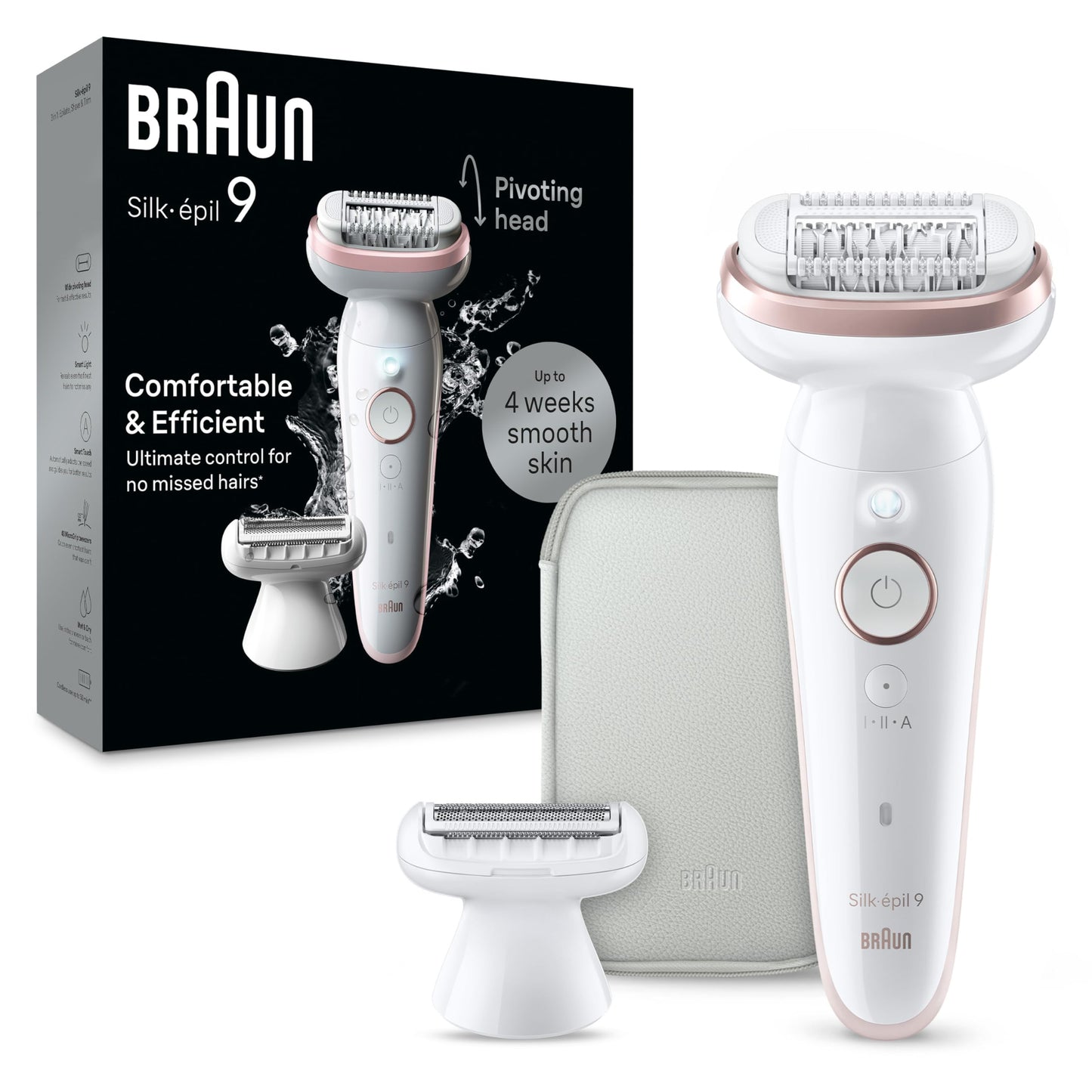 Braun Silk-épil 9, Epilierer mit schwenkbarem Kopf für eine einfache Haarentfernung, Wet&Dry, langanhaltend seidig-glatte Haut, Ladyshaver, Rasieraufsatz und Trimmeraufsatz,9-030, Weiß/Flamingorosa